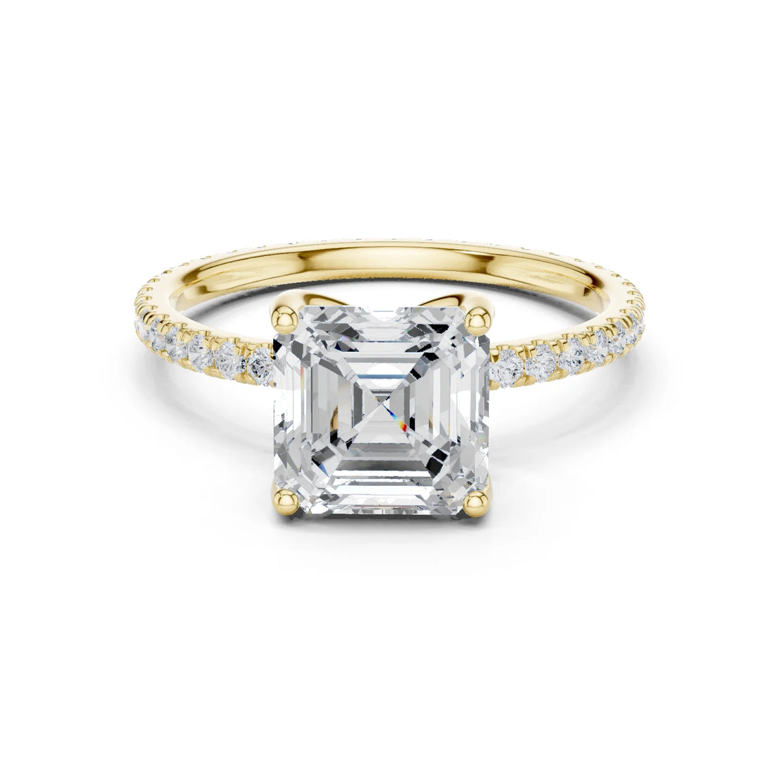 Asscher Shape Diamond Pave Band Engagement Ring