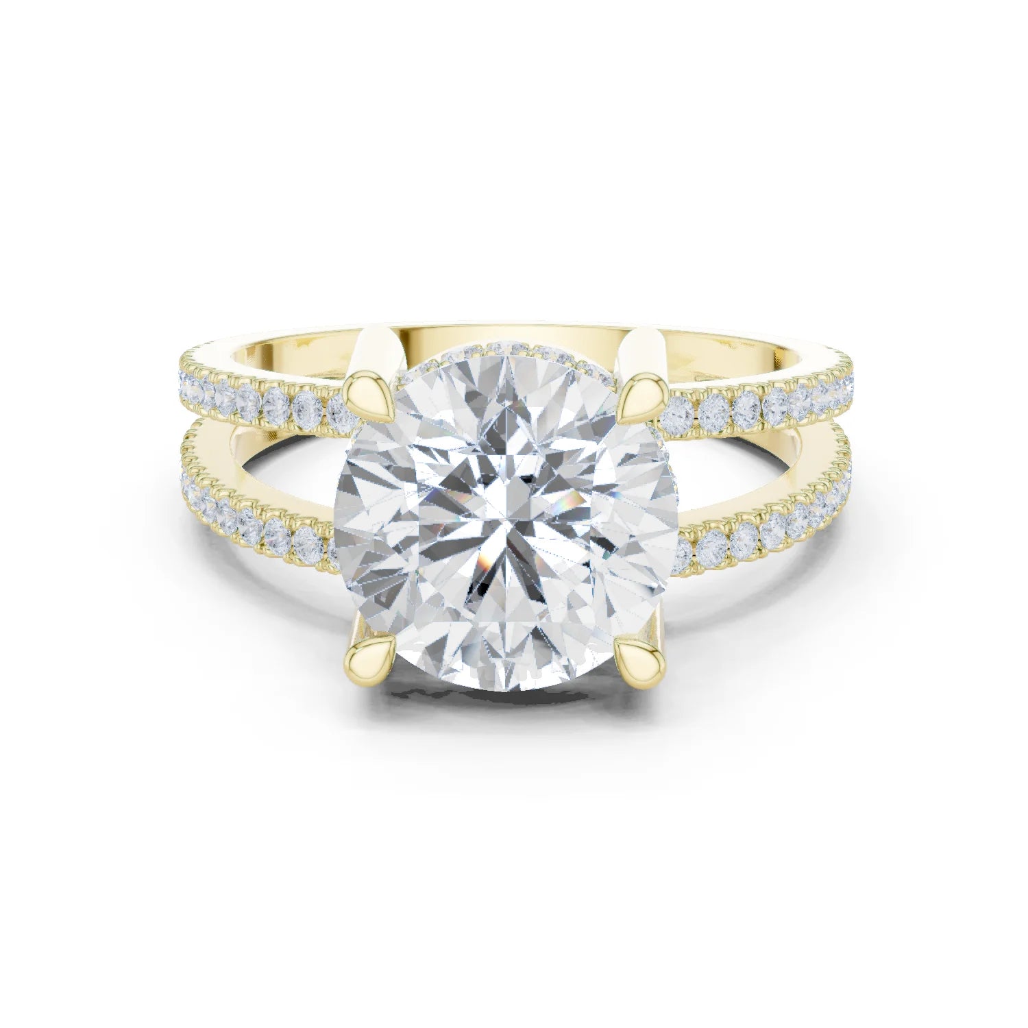 Round Cut Diamond Split Shank Engagement Ring