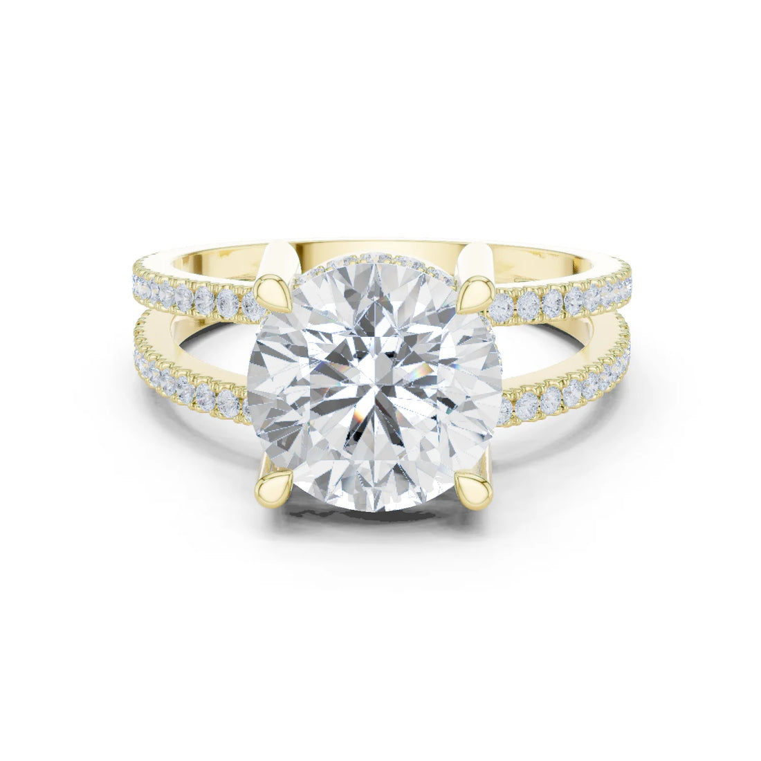Round Cut Diamond Split Shank Engagement Ring