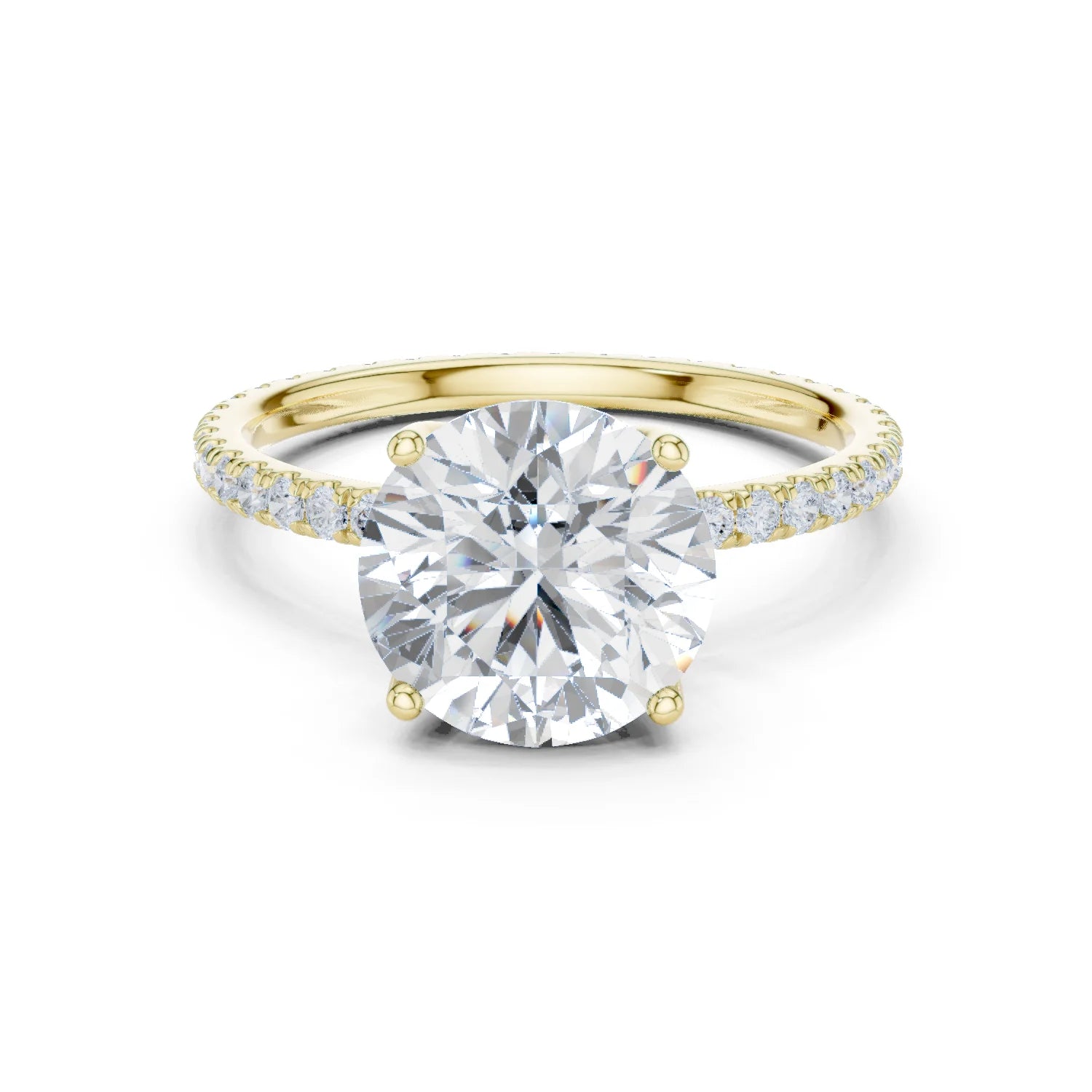 Round Shape Diamond Pave Band Engagement Ring