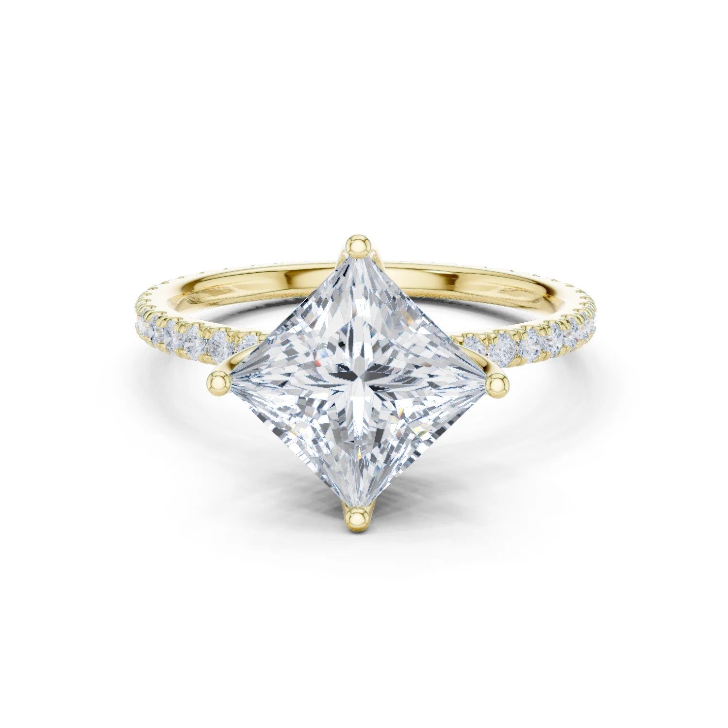 Princess Shape Diamond Pave Band Engagement Ring