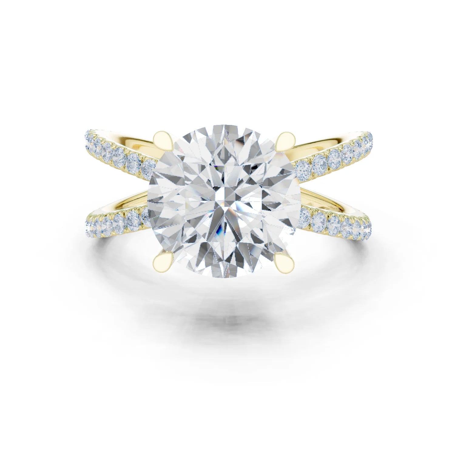 Round Cut Diamond Split Shank Engagement Ring