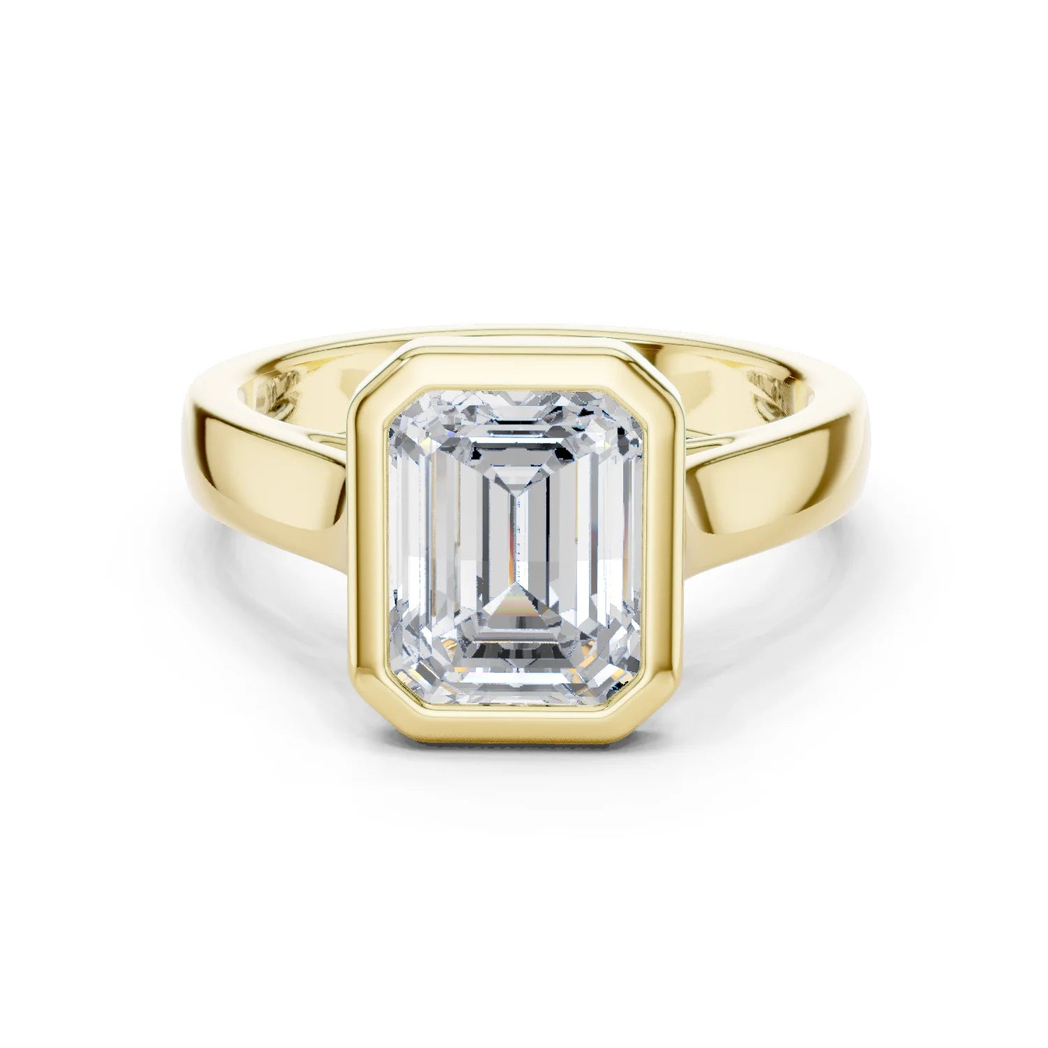 Emerald Cut Diamond Bezel Solitaire Engagement Ring