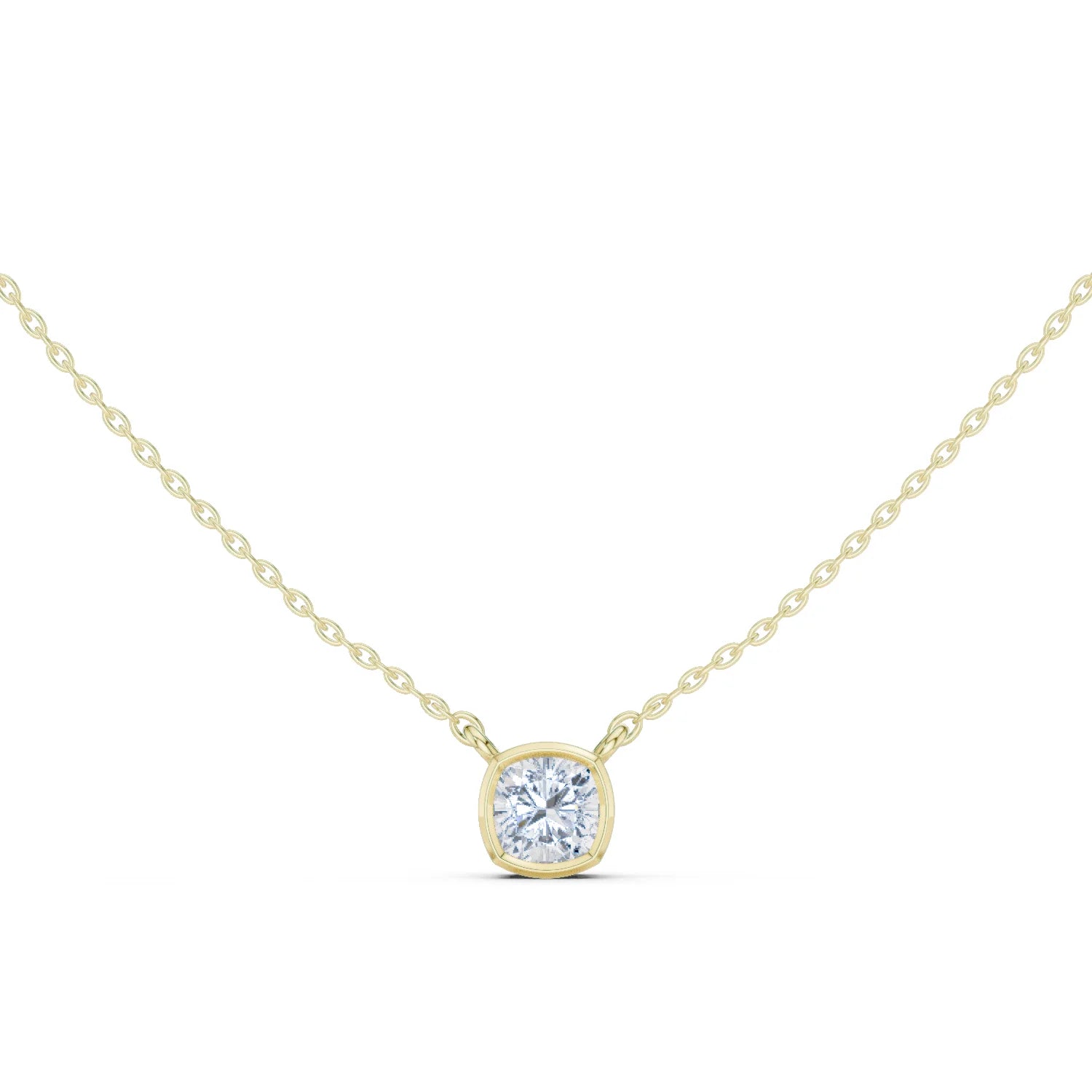 Soft Aura Cushion Bezel Solitaire Diamond Pendant