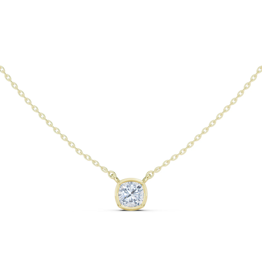 Soft Aura Cushion Bezel Solitaire Diamond Pendant
