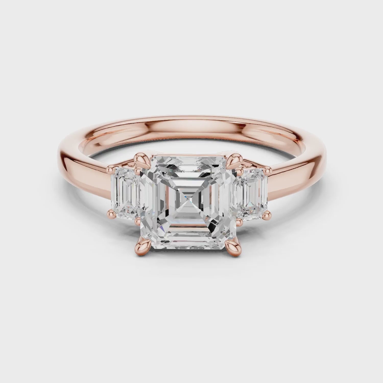 Asscher Shape Diamond Three-Stone Engagement Ring