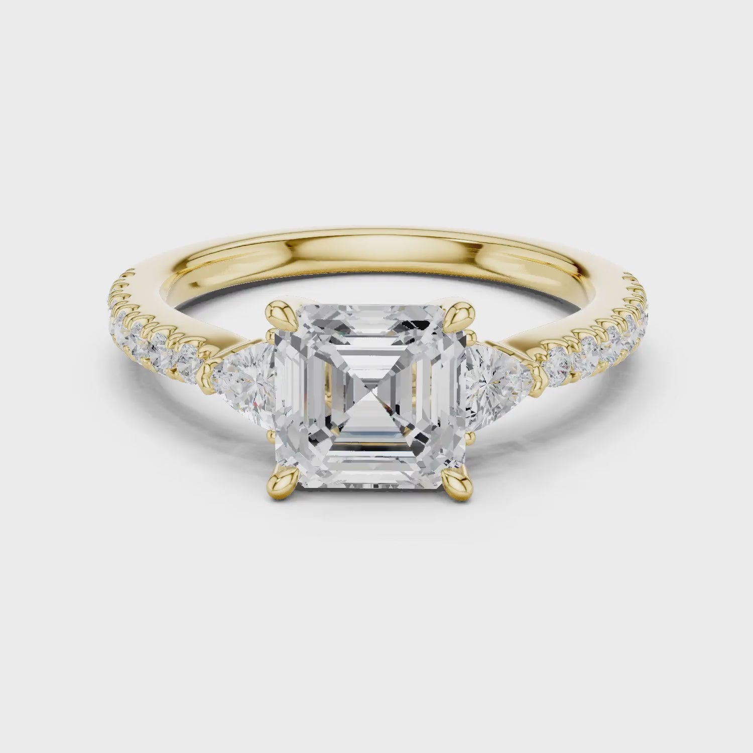 Asscher Cut Diamond Three-Stone Engagement Ring with Pave Band