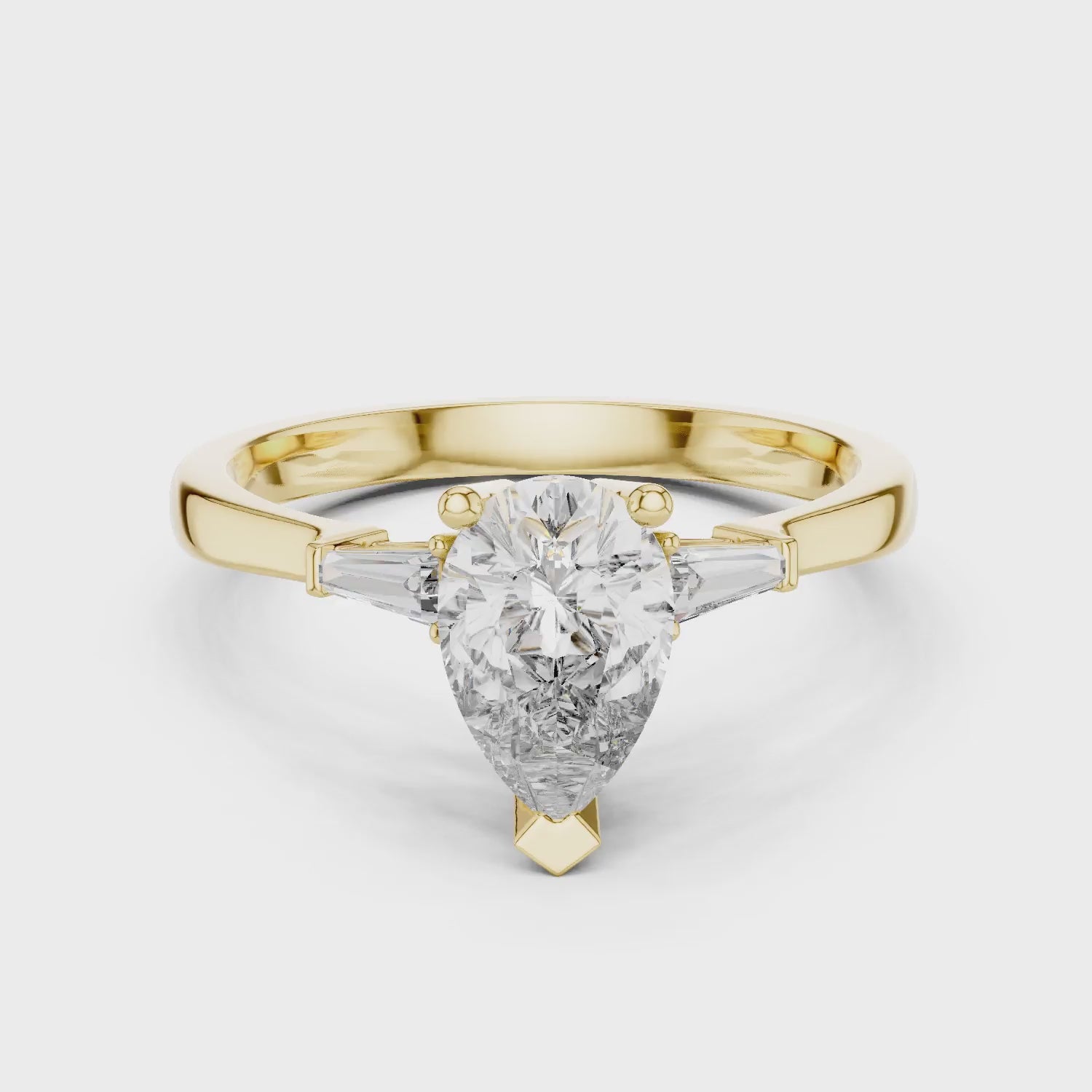 Baguette Side Diamond Pear Shape Engagement Ring