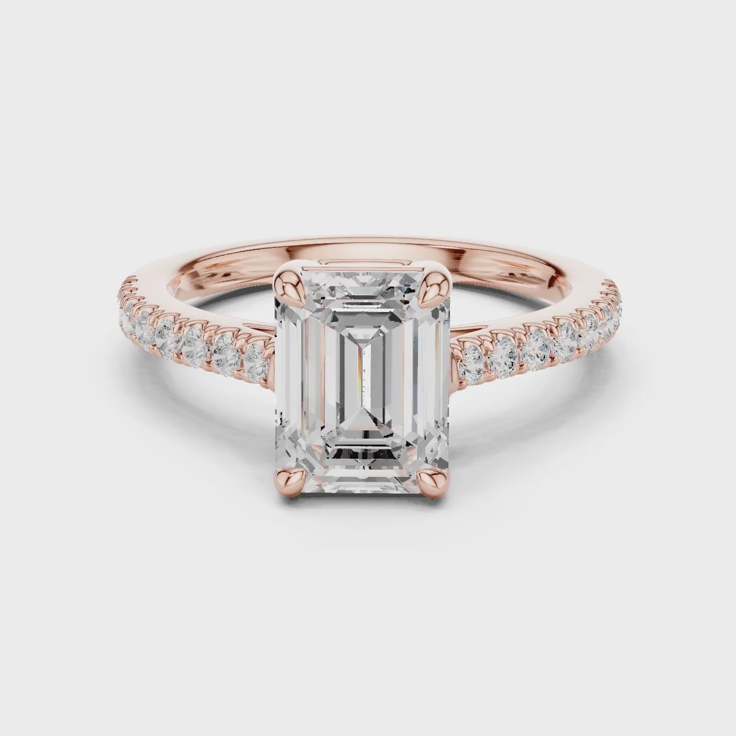 Emerald Cut Diamond Pave Band Engagement Ring