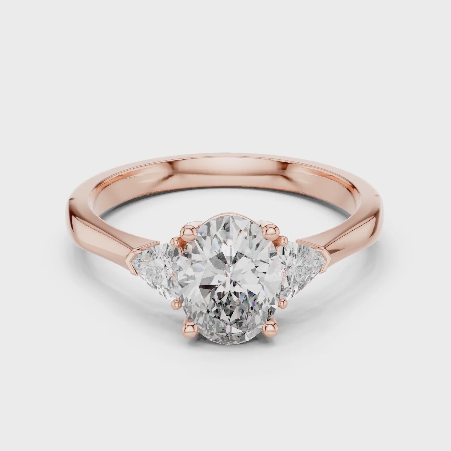 Trillion Side Stone Oval Diamond Engagement Ring