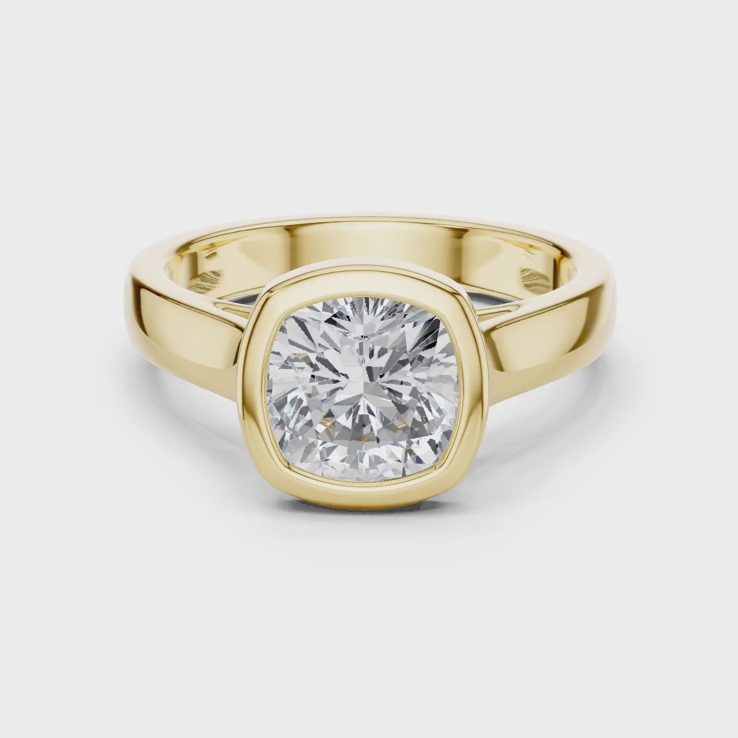 Cushion Cut Diamond Bezel Solitaire Engagement Ring