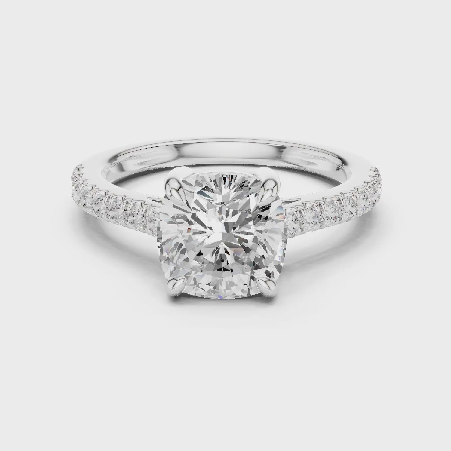 Cushion Cut Diamond Pave Band Engagement Ring