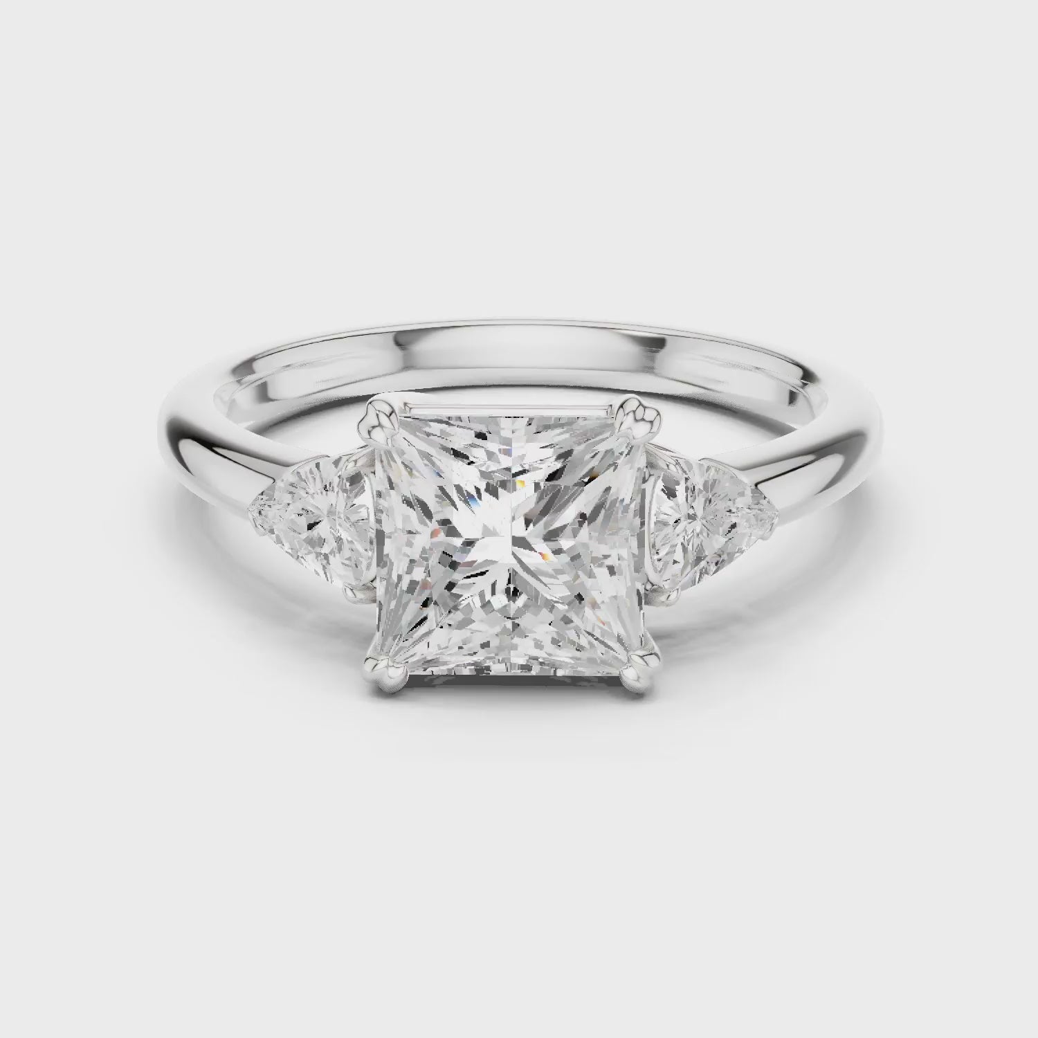 Trillion Side Diamond Princess Shape Engagement Ring