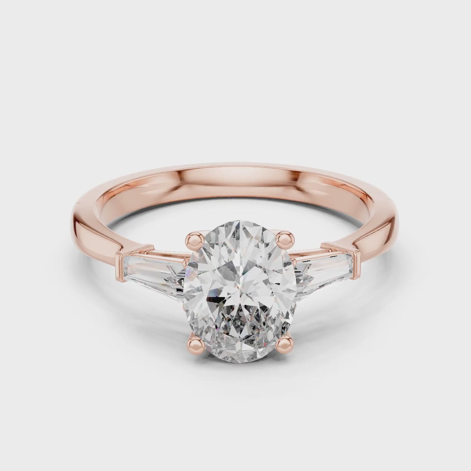 Baguette Side Diamond Oval Shape Engagement Ring