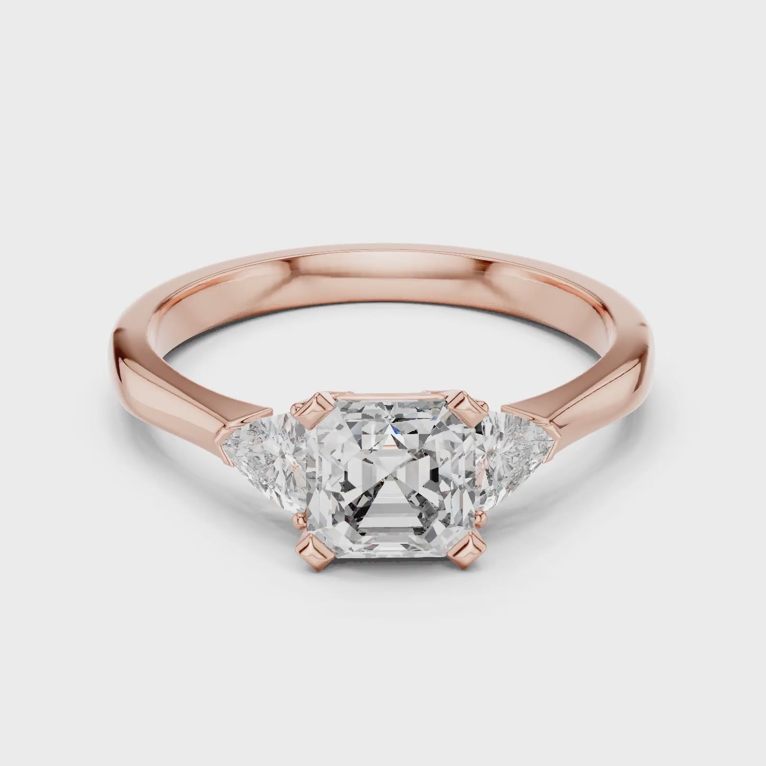 Three Stone Emerald Square Diamond Ring