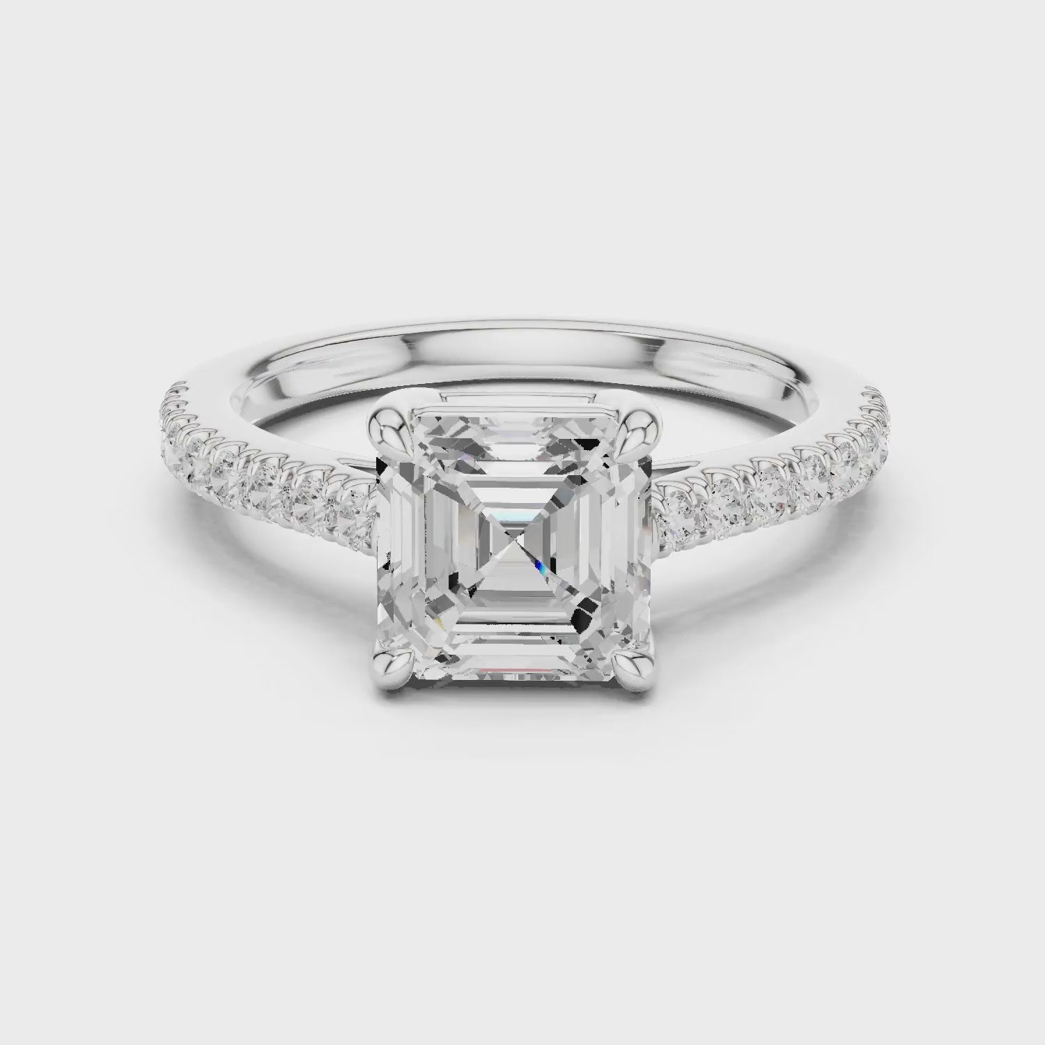 Asscher Cut Diamond Pave Band Engagement Ring