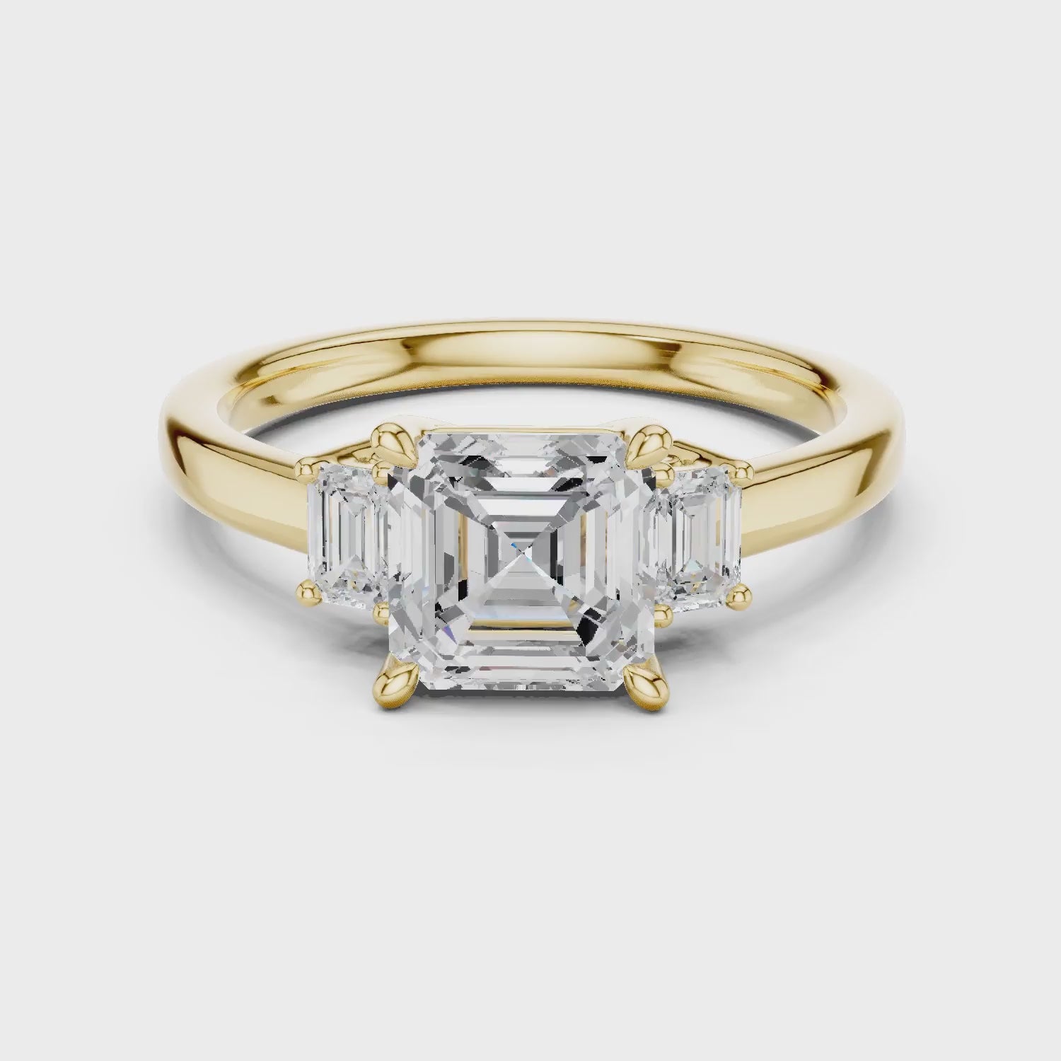Asscher Shape Diamond Three-Stone Engagement Ring