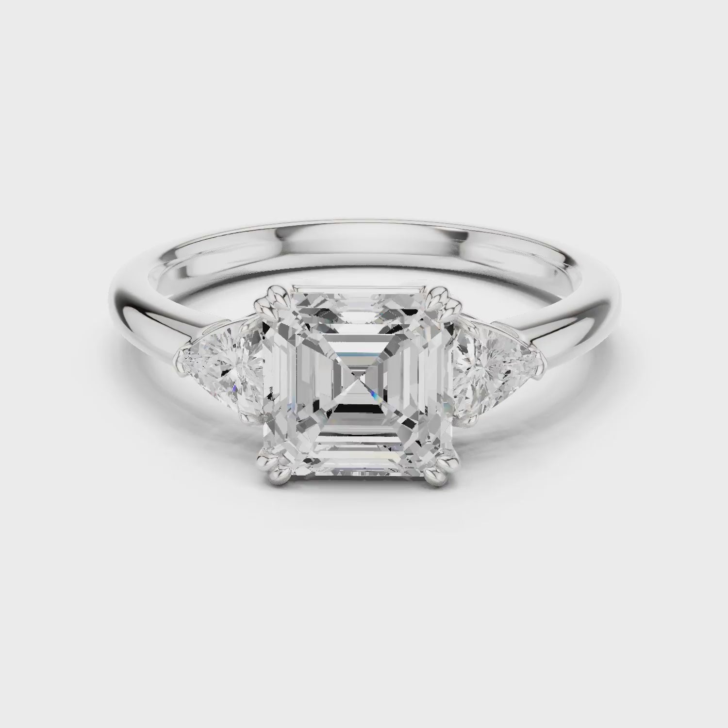 Asscher Diamond Three Stone Engagement Ring