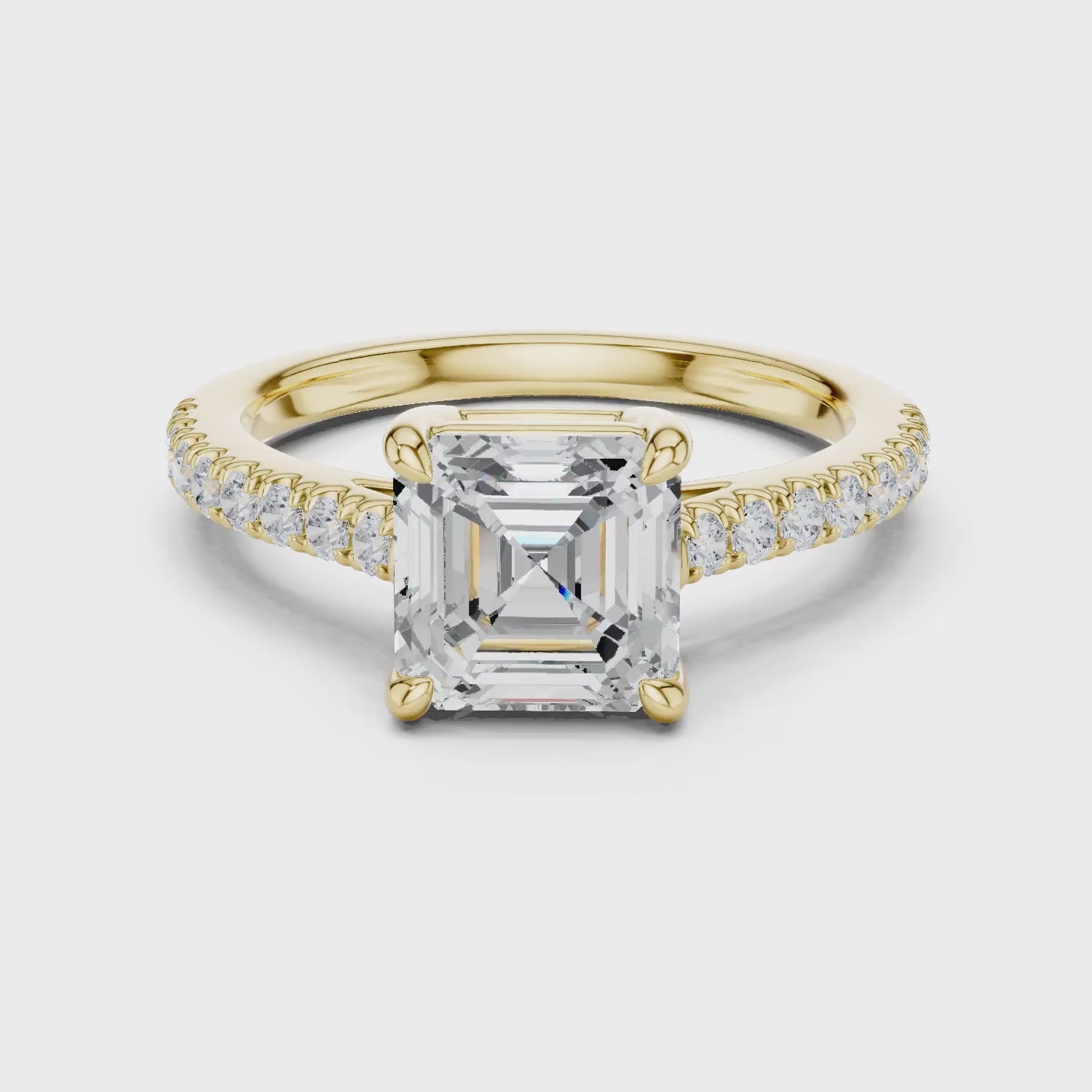 Asscher Cut Diamond Pave Band Engagement Ring