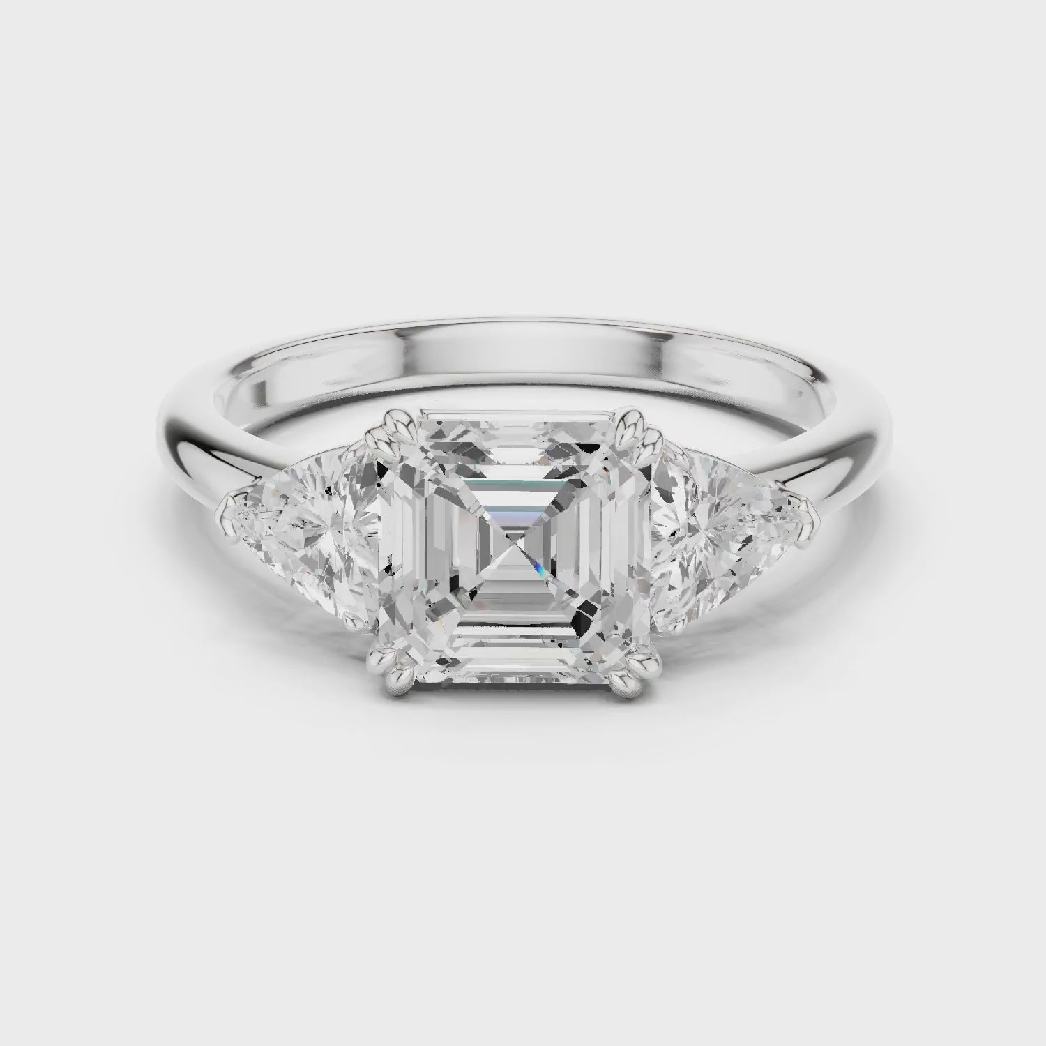 Square Emerald Cut Diamond Three Stone Engagement Ring