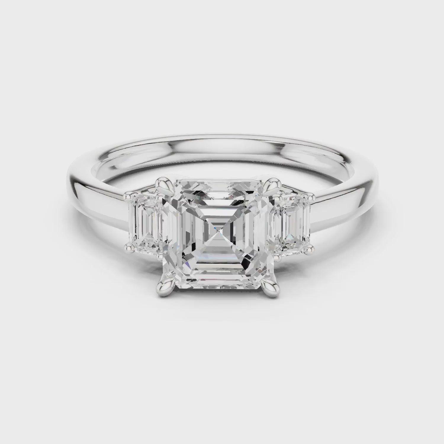 Asscher Shape Diamond Three-Stone Engagement Ring