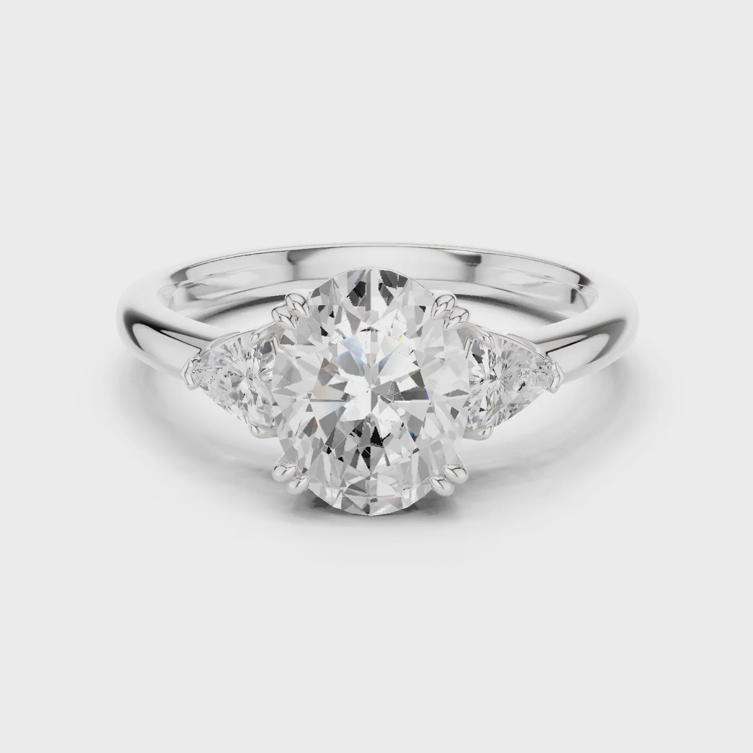 Trillion Side Diamond Oval Shape Engagement Ring