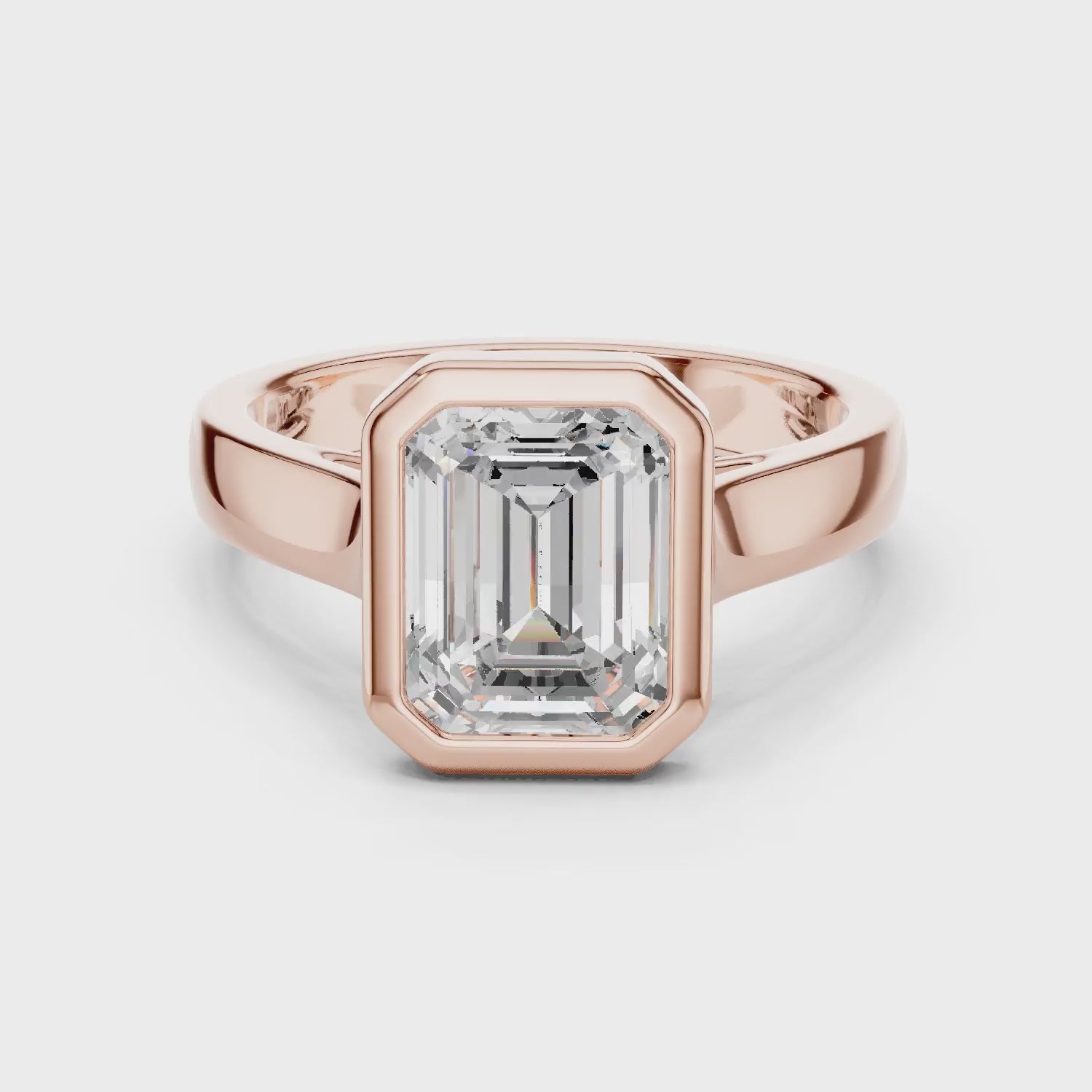 Emerald Cut Diamond Bezel Solitaire Engagement Ring