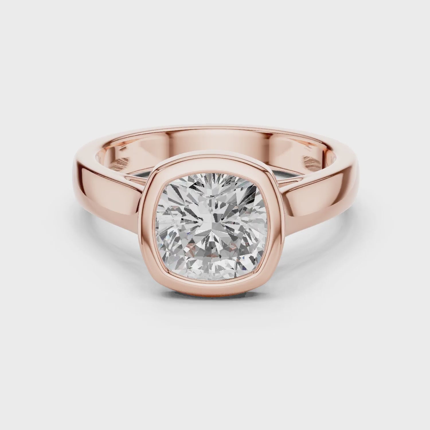Cushion Cut Diamond Bezel Solitaire Engagement Ring