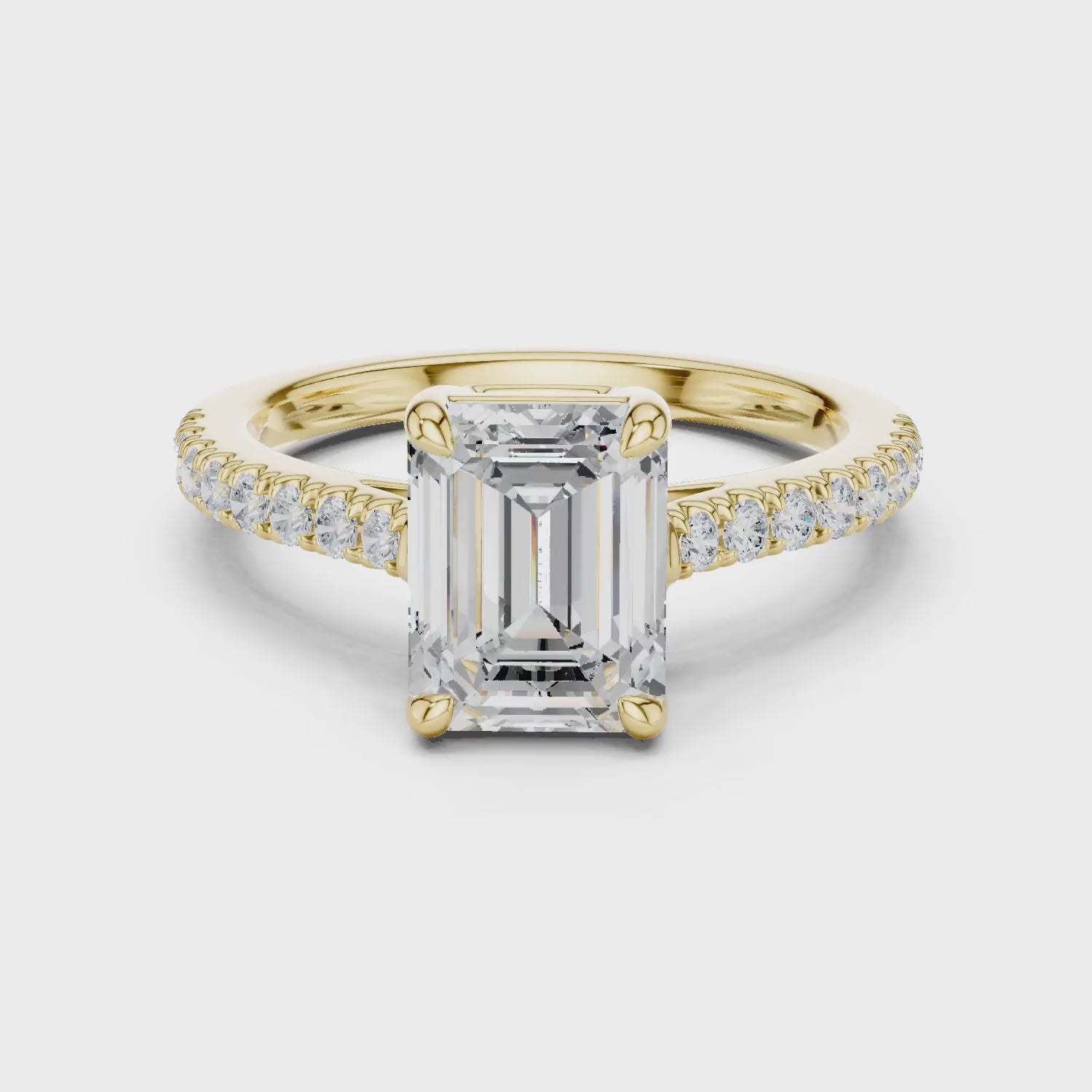 Emerald Cut Diamond Pave Band Engagement Ring