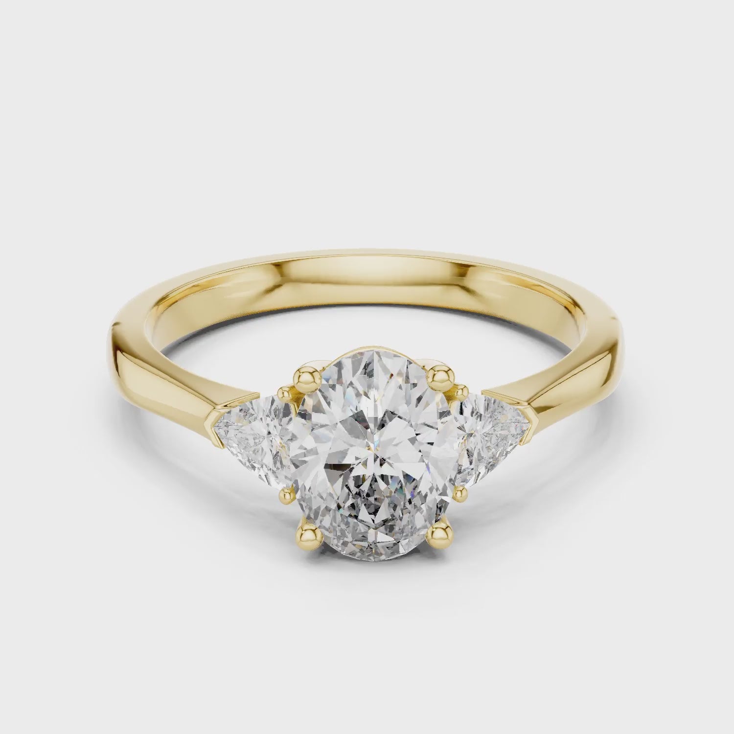 Trillion Side Stone Oval Diamond Engagement Ring