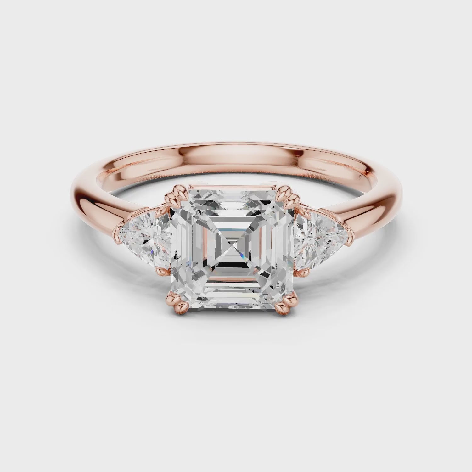 Asscher Diamond Three Stone Engagement Ring