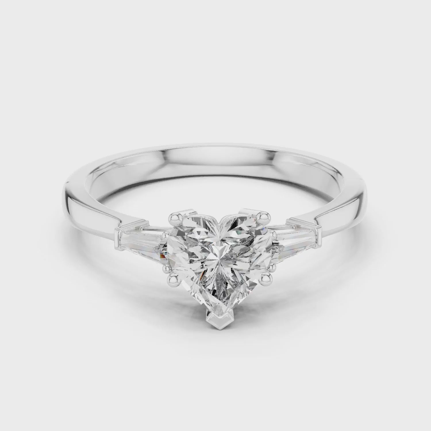 Baguette Side Diamond Heart Shape Engagement Ring