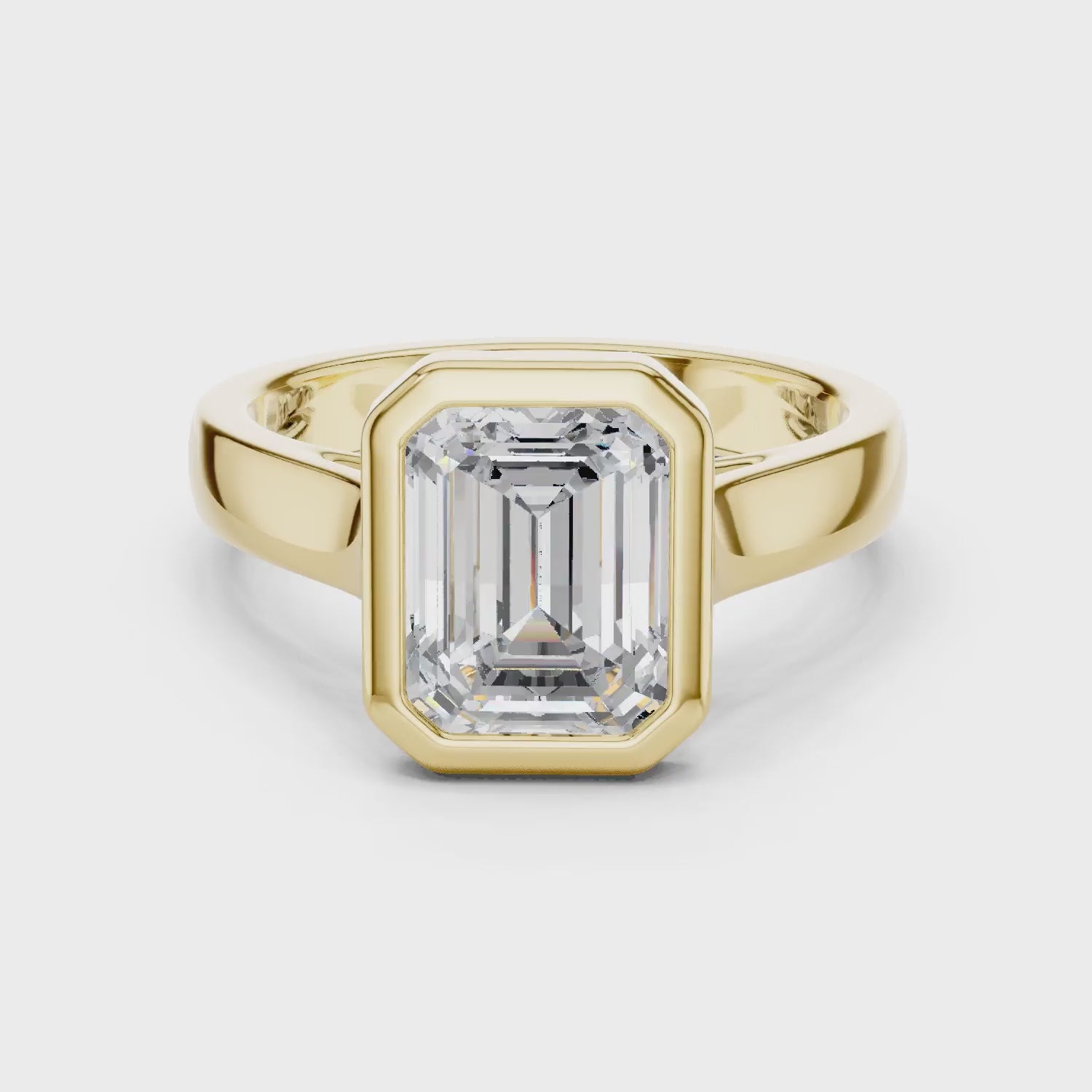 Emerald Cut Diamond Bezel Solitaire Engagement Ring