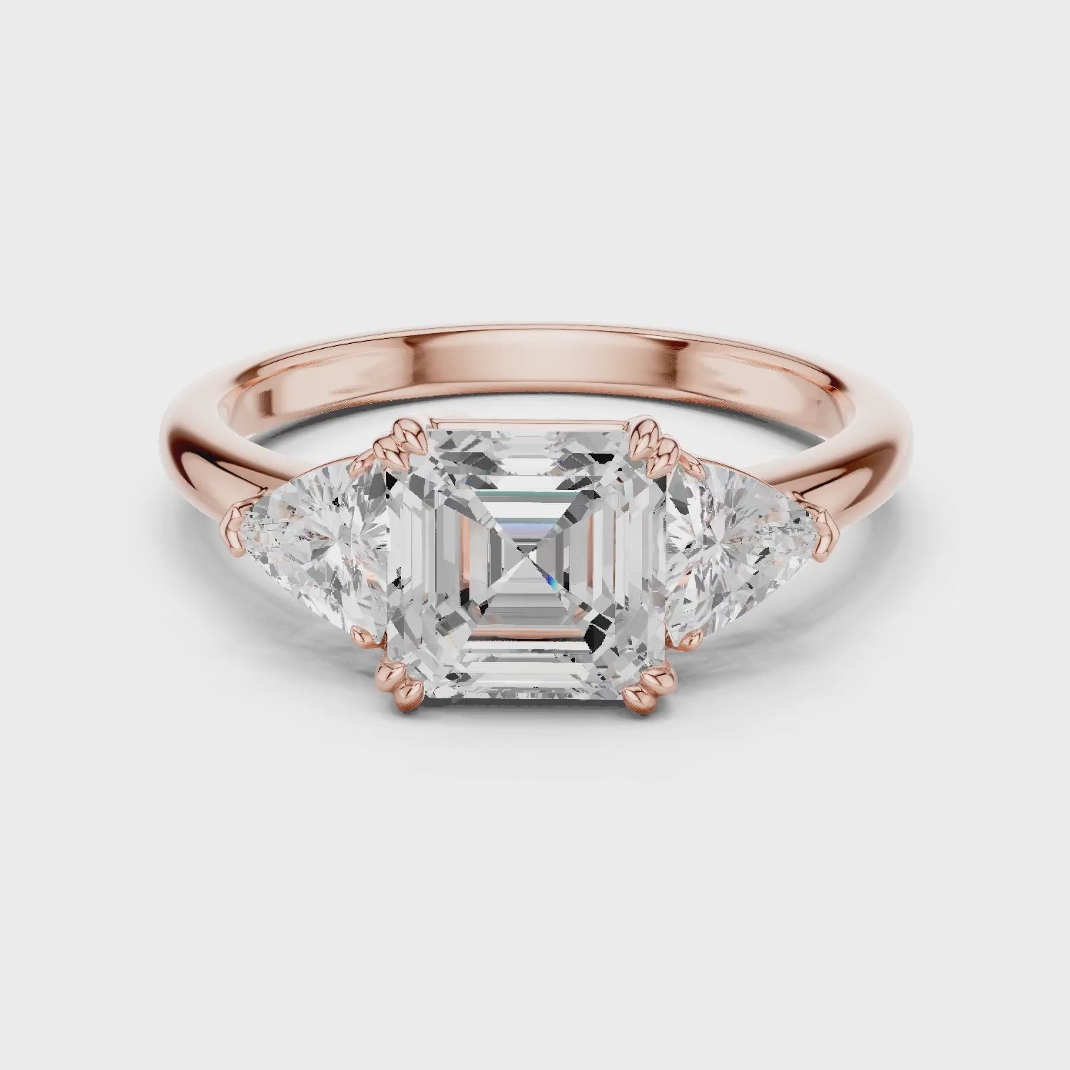 Square Emerald Cut Diamond Three Stone Engagement Ring