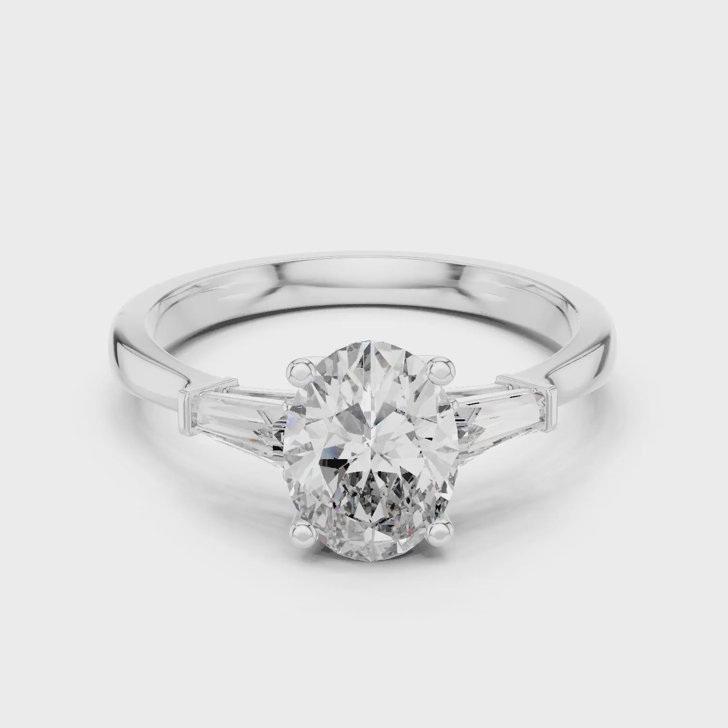 Baguette Side Diamond Oval Shape Engagement Ring