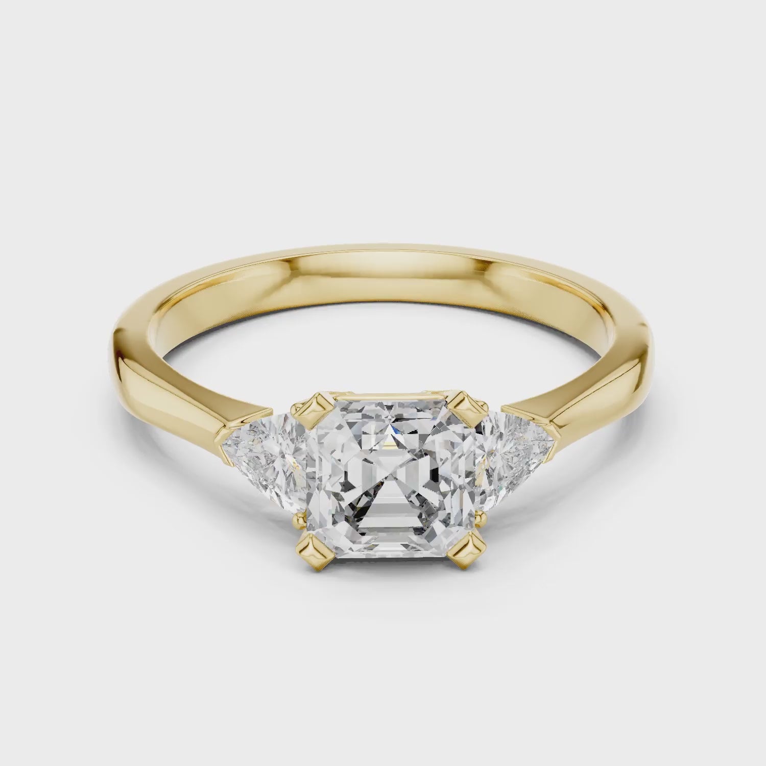 Three Stone Emerald Square Diamond Ring