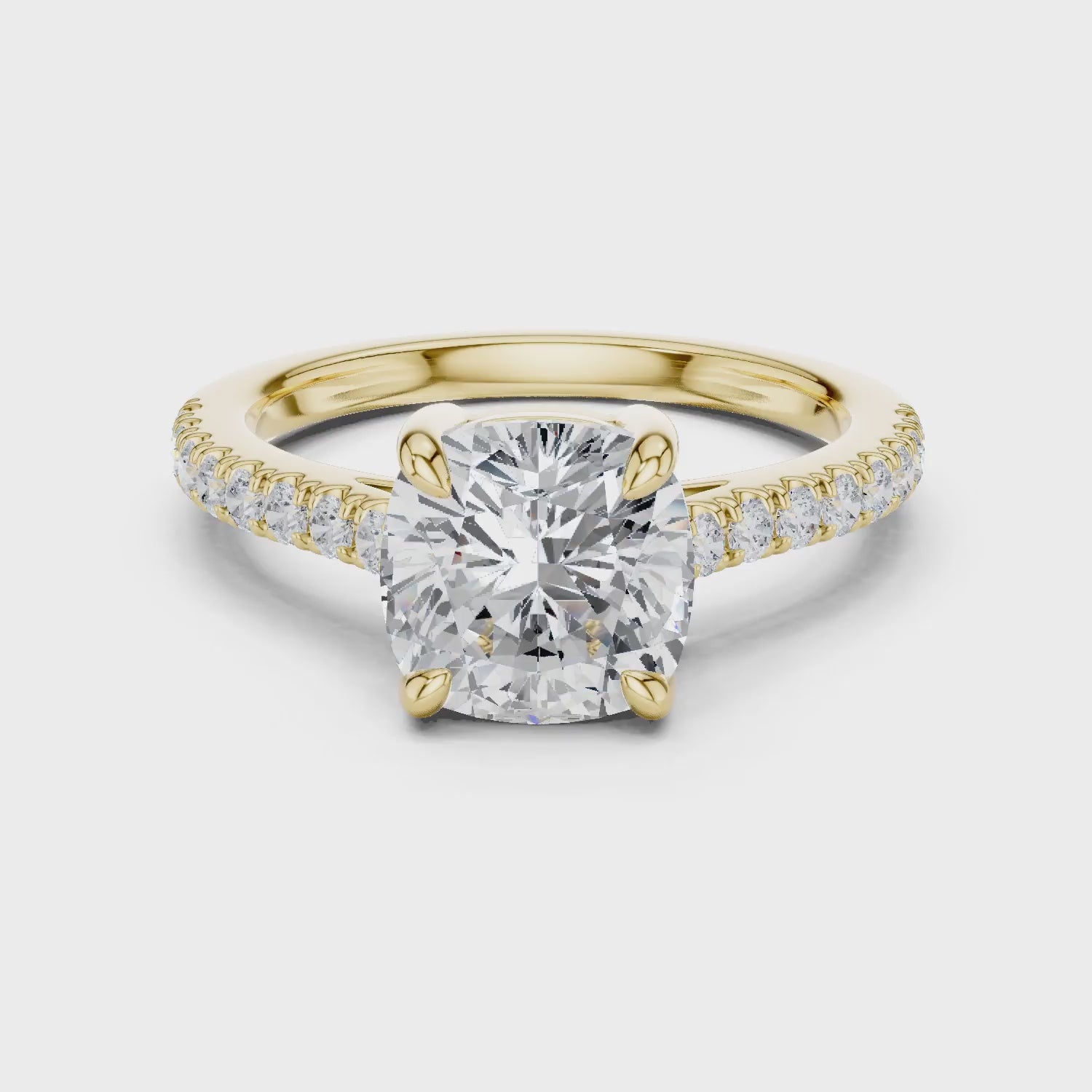 Cushion Cut Diamond Pave Band Engagement Ring