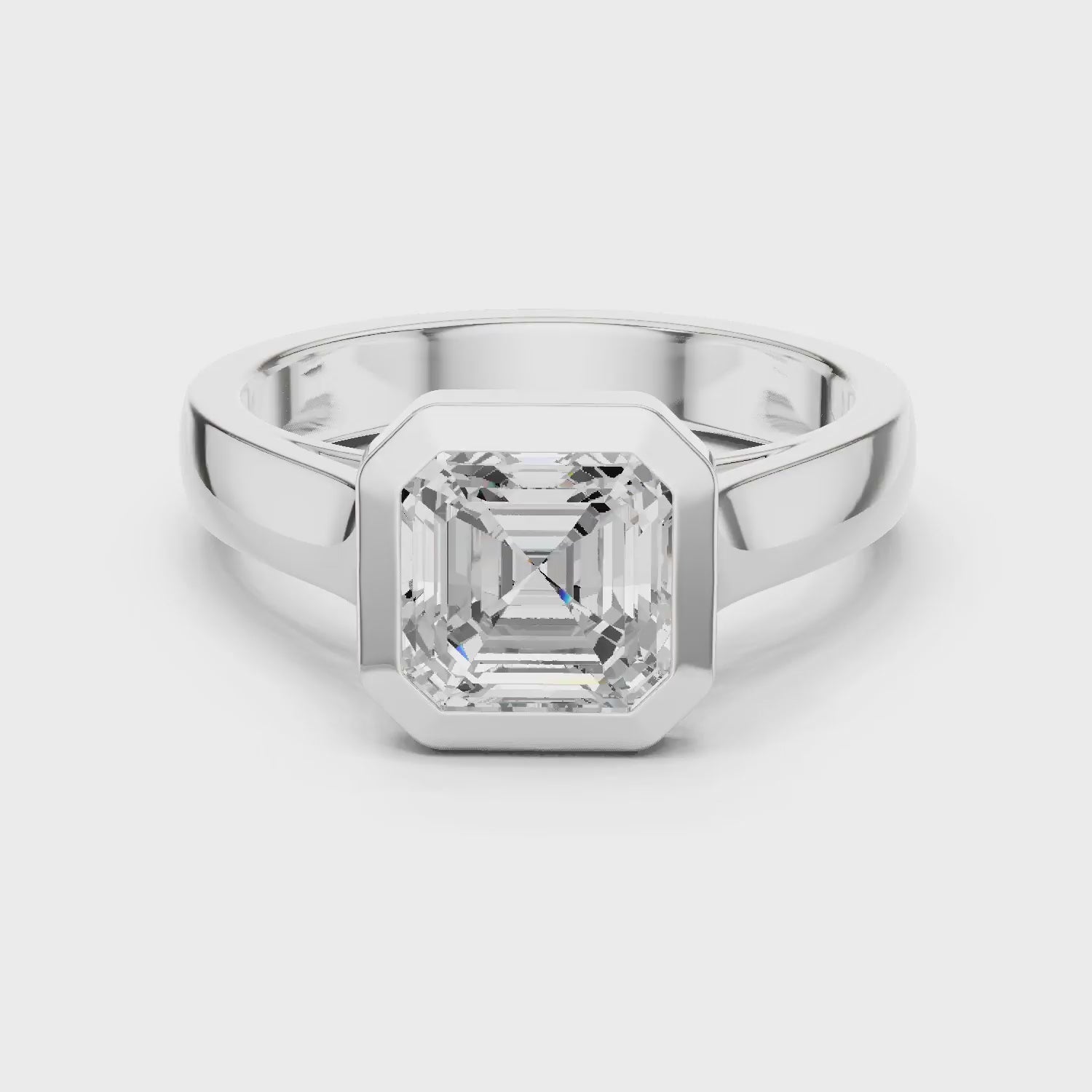 Asscher Cut Diamond Bezel Solitaire Engagement Ring