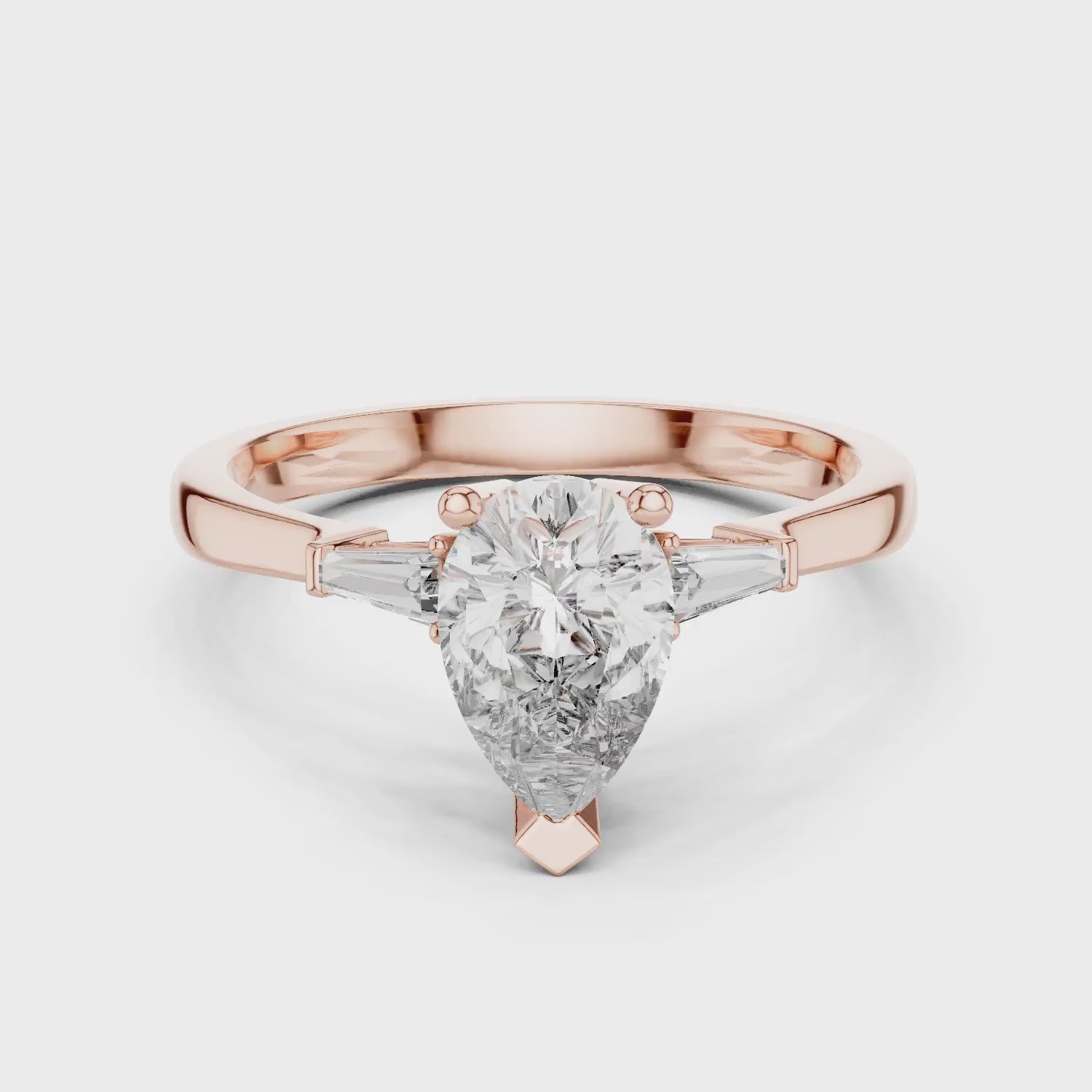 Baguette Side Diamond Pear Shape Engagement Ring