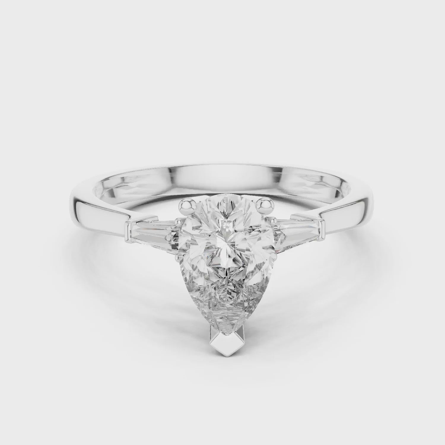 Baguette Side Diamond Pear Shape Engagement Ring