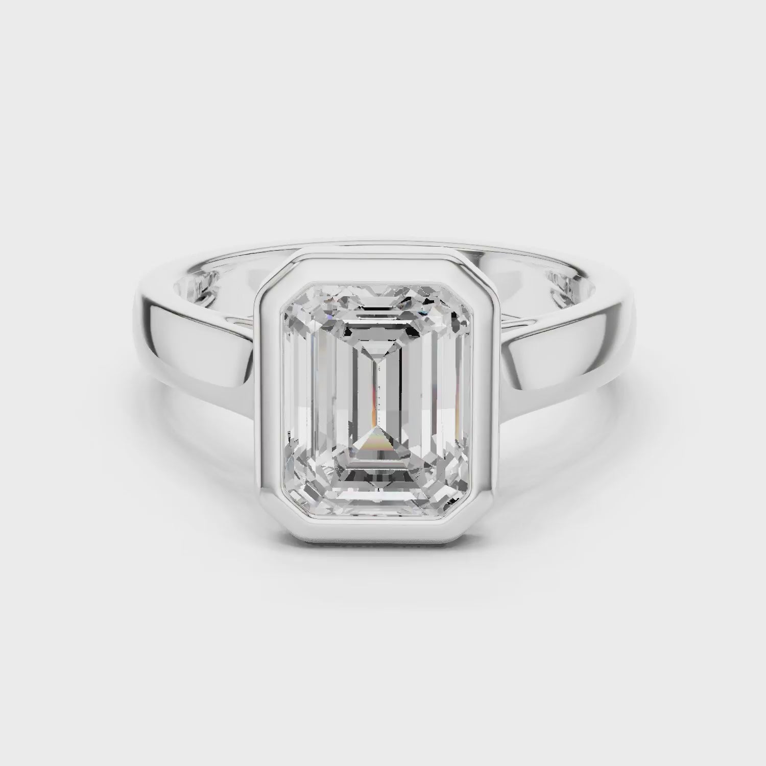 Emerald Cut Diamond Bezel Solitaire Engagement Ring