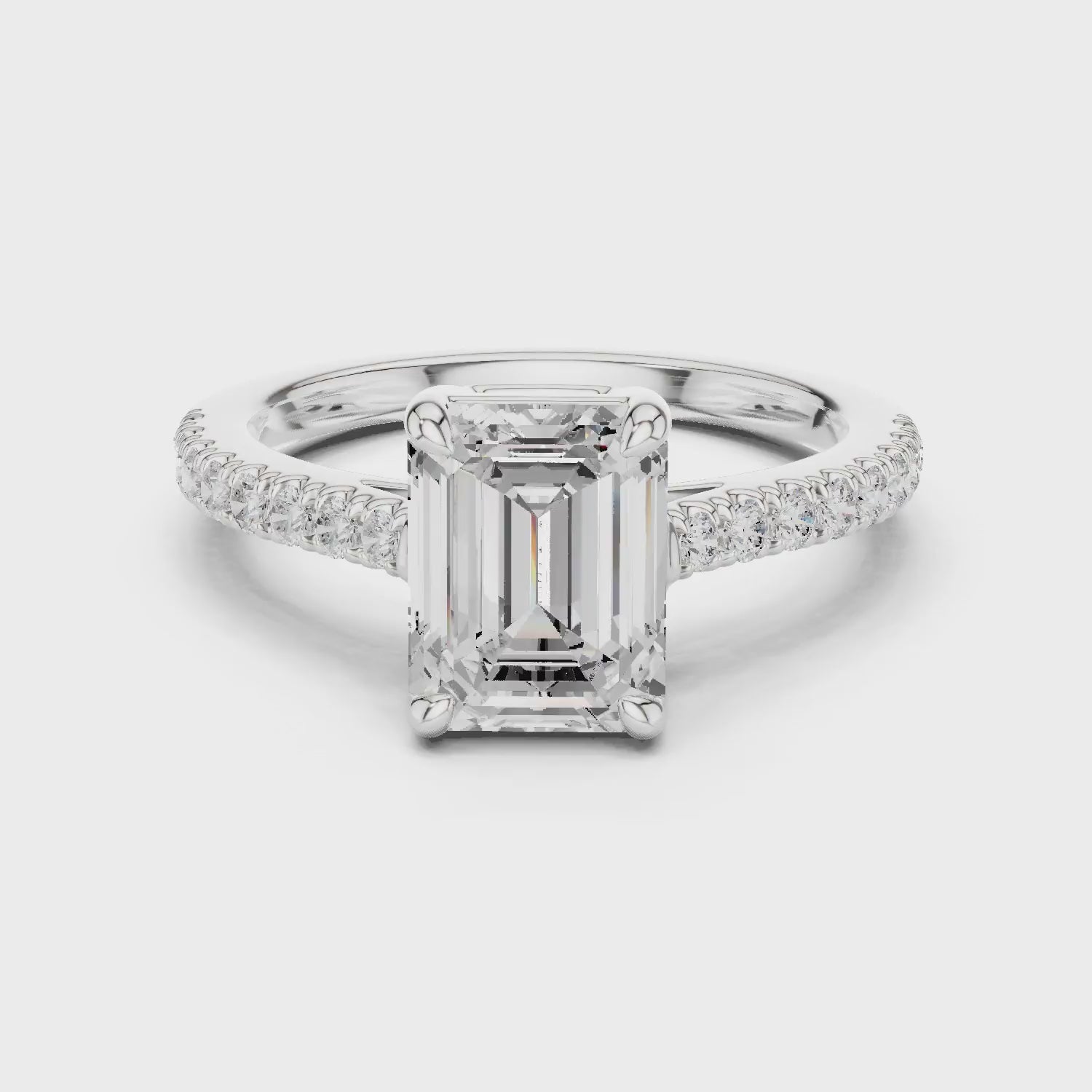 Emerald Cut Diamond Pave Band Engagement Ring