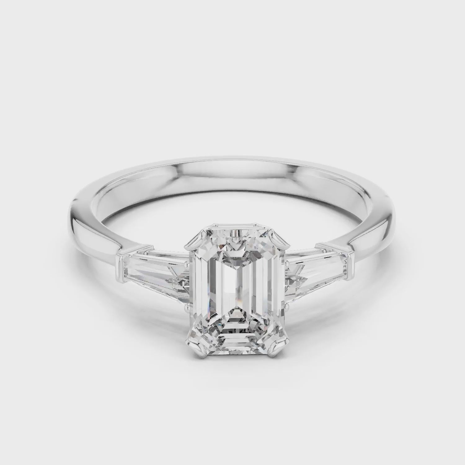 Baguette Side Diamond Emerald Engagement Ring