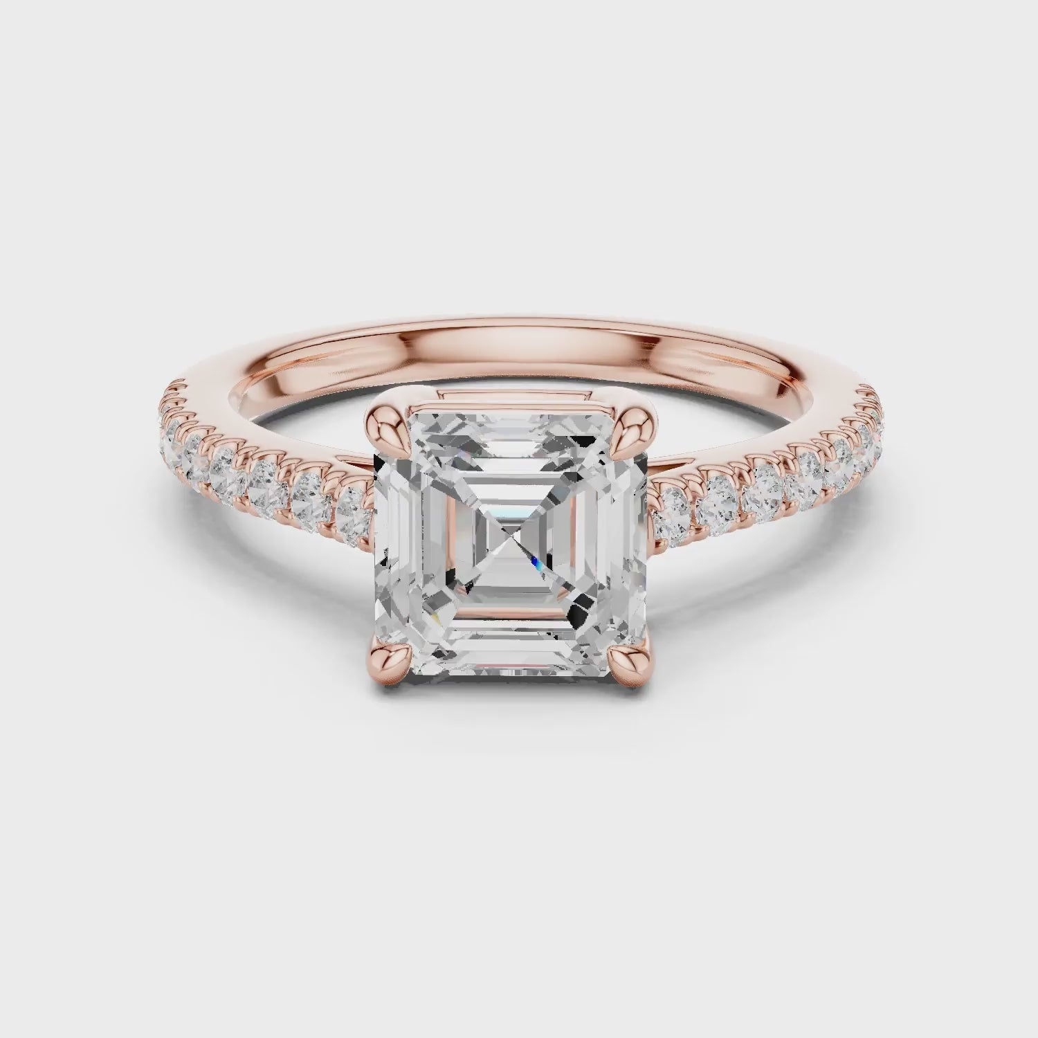 Asscher Cut Diamond Pave Band Engagement Ring