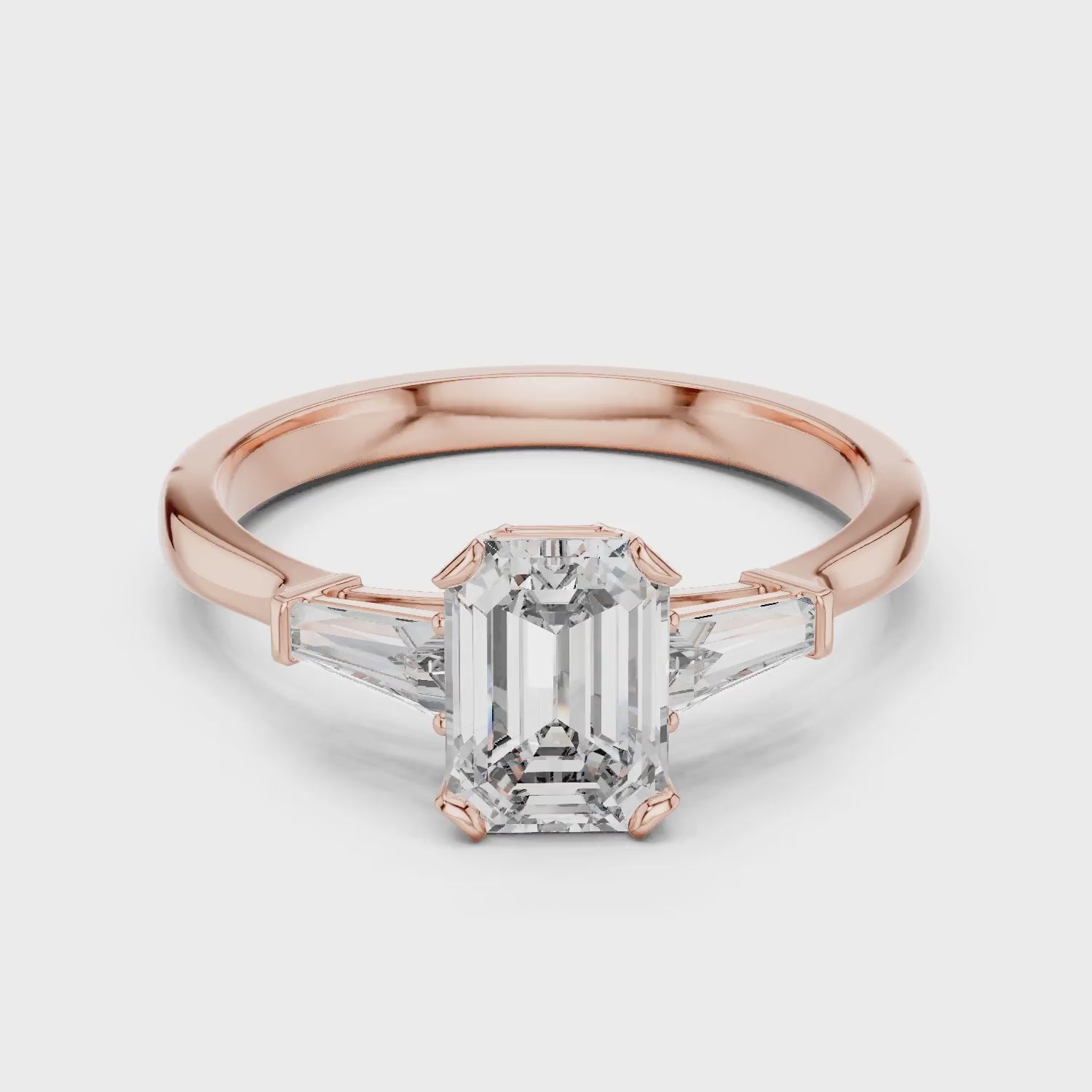 Baguette Side Diamond Emerald Engagement Ring