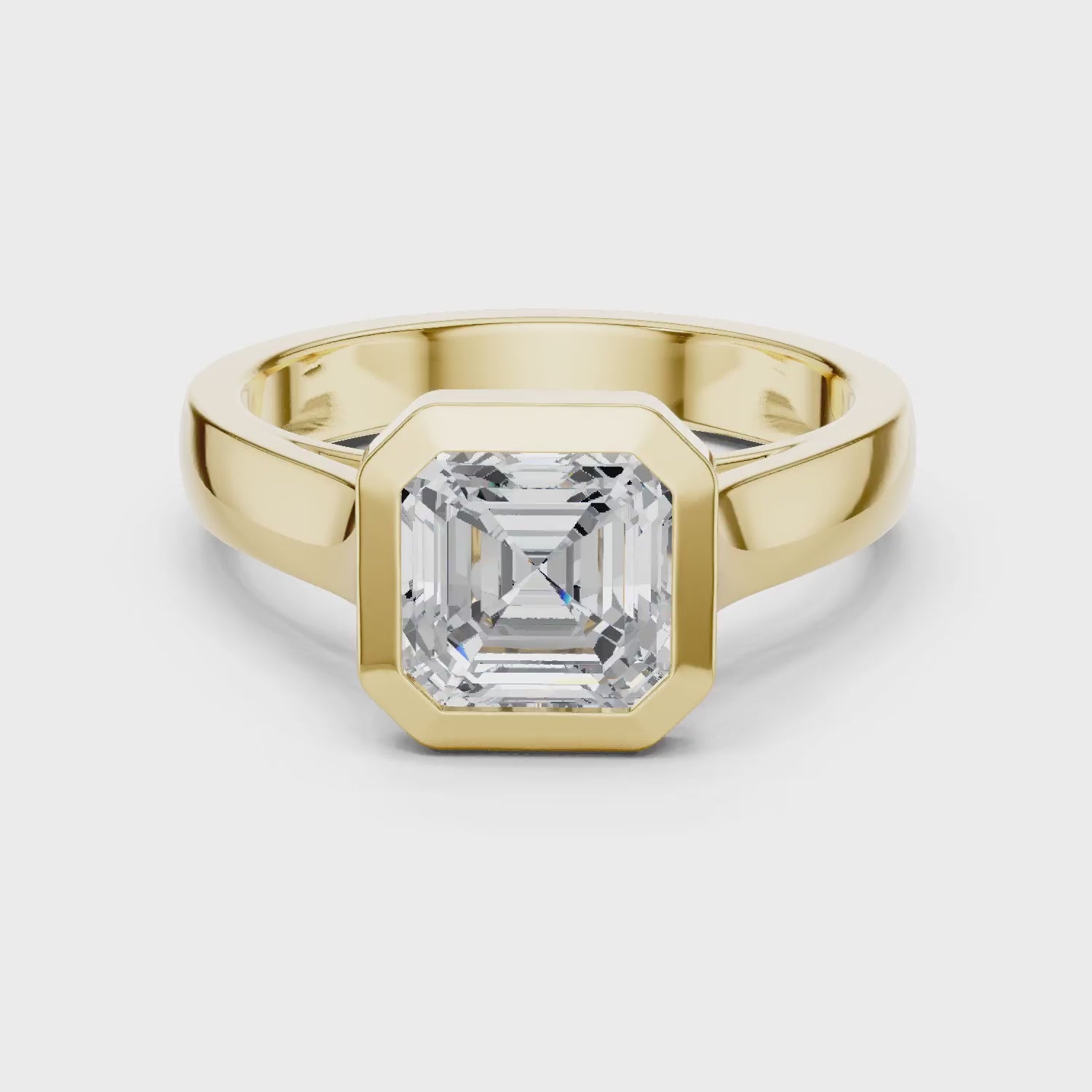Asscher Cut Diamond Bezel Solitaire Engagement Ring