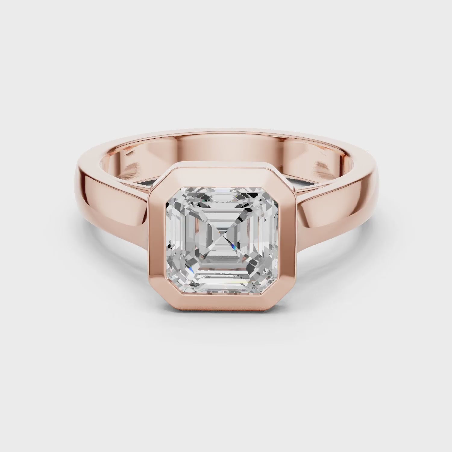 Asscher Cut Diamond Bezel Solitaire Engagement Ring