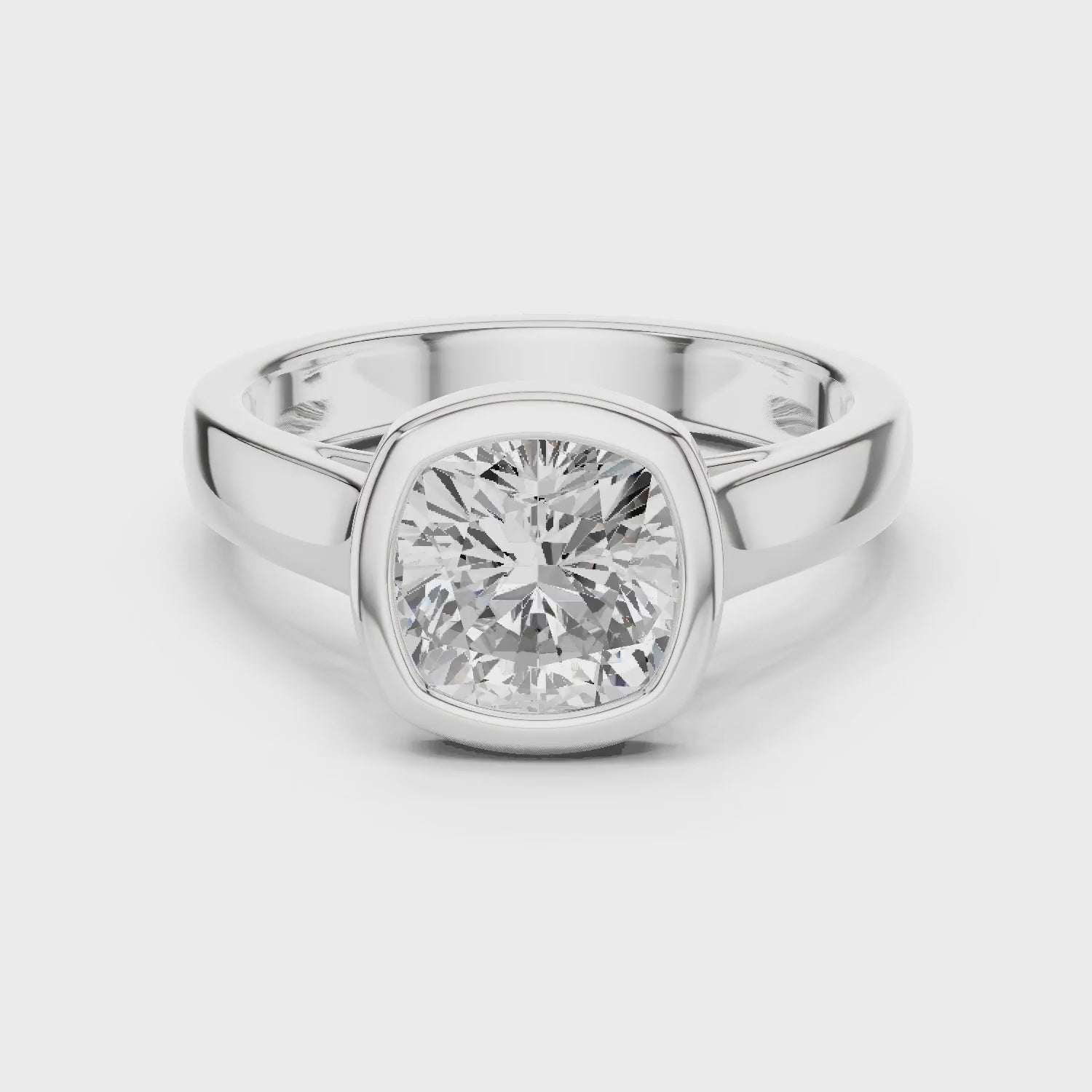 Cushion Cut Diamond Bezel Solitaire Engagement Ring