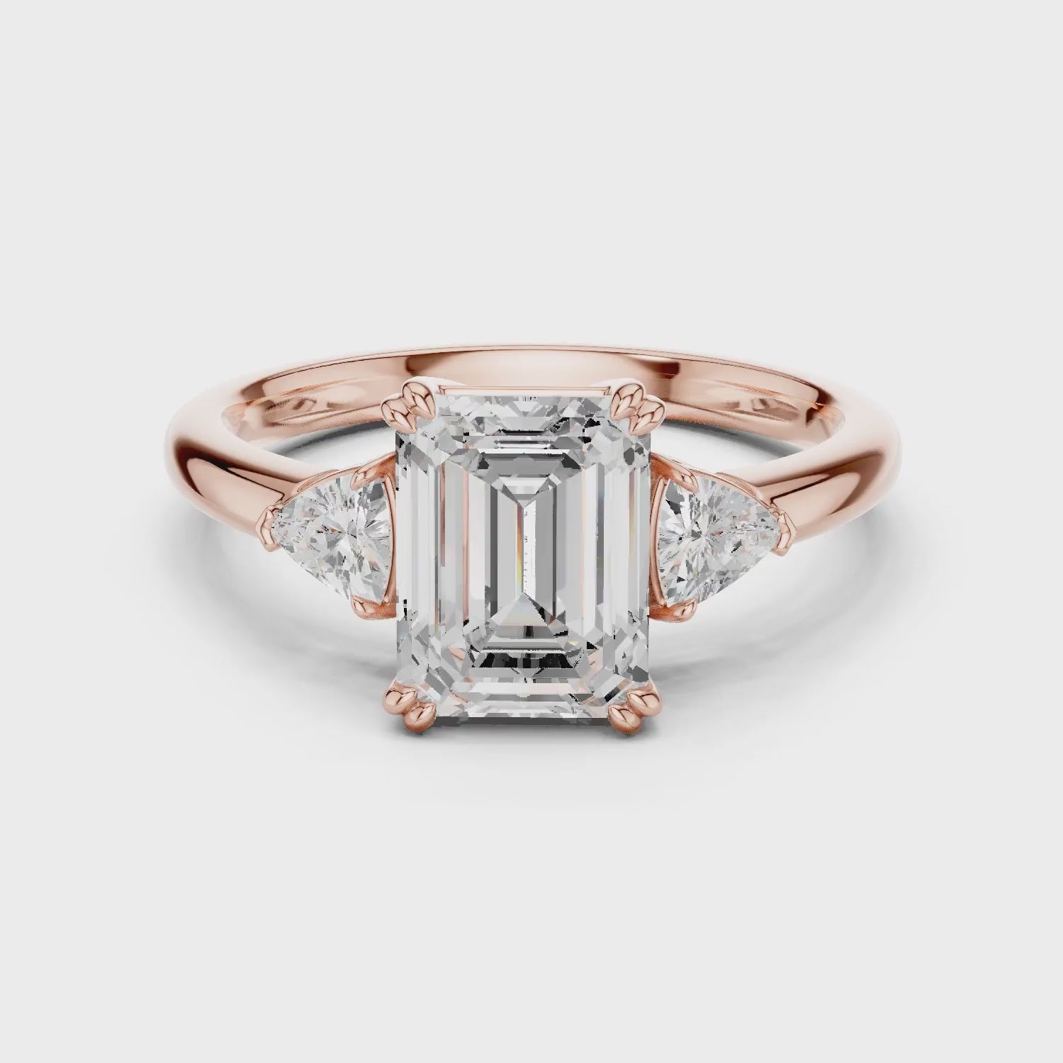 Emerald Diamond Three Stone Engagement Ring