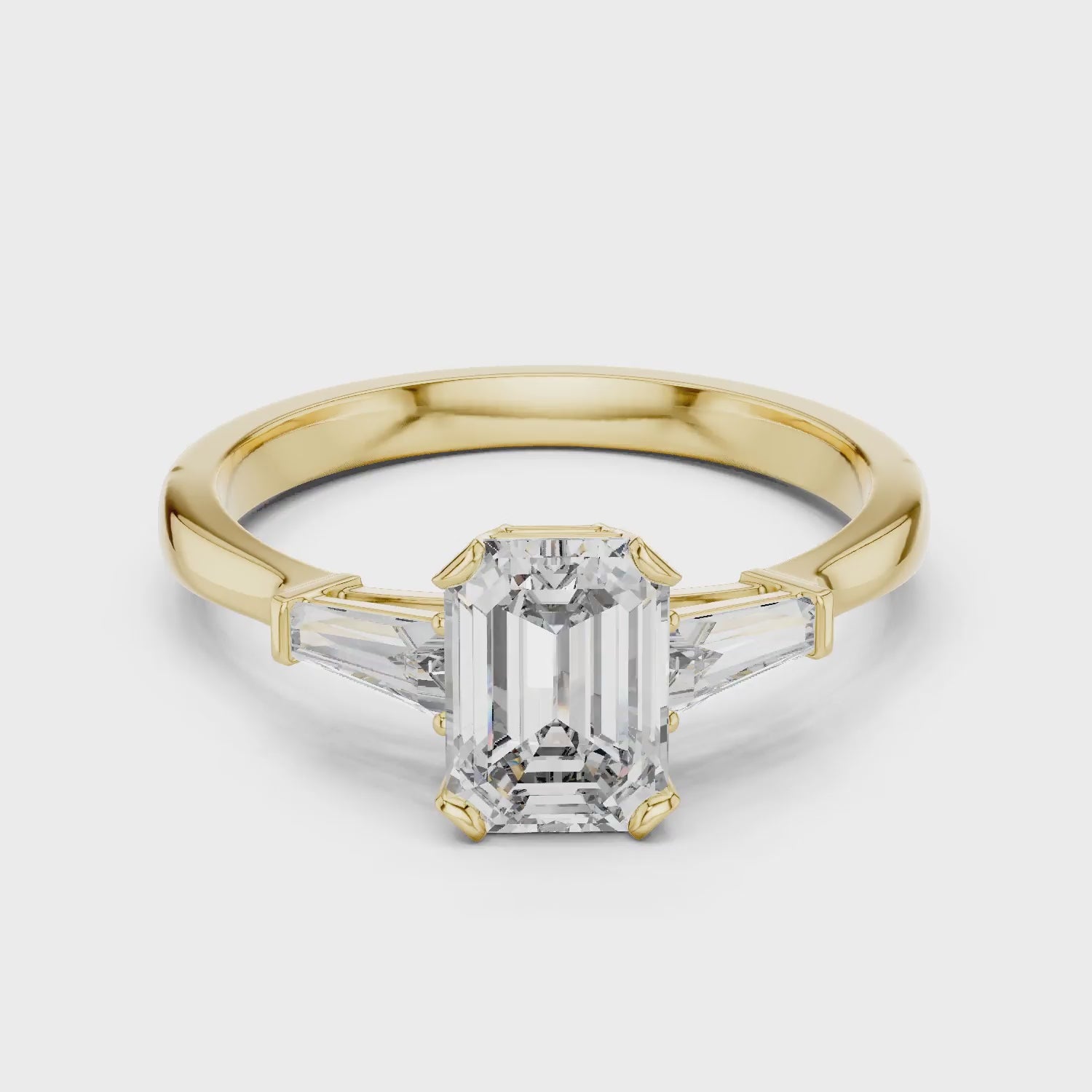 Baguette Side Diamond Emerald Engagement Ring